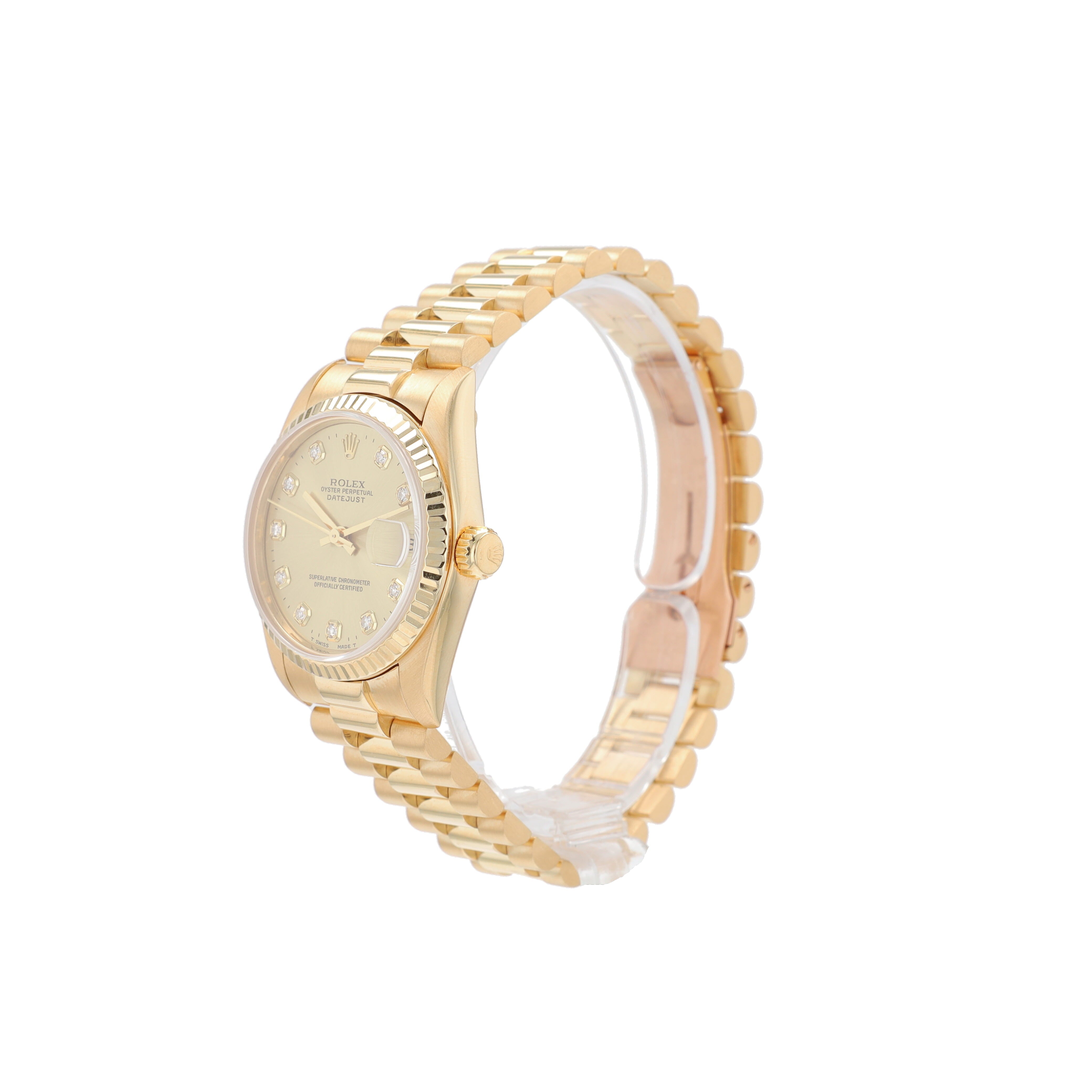 Rolex Datejust 68278 31mm Champagne Diamonds (O.S) Dial Fluted Bezel President Band - Luxuriant Concierge