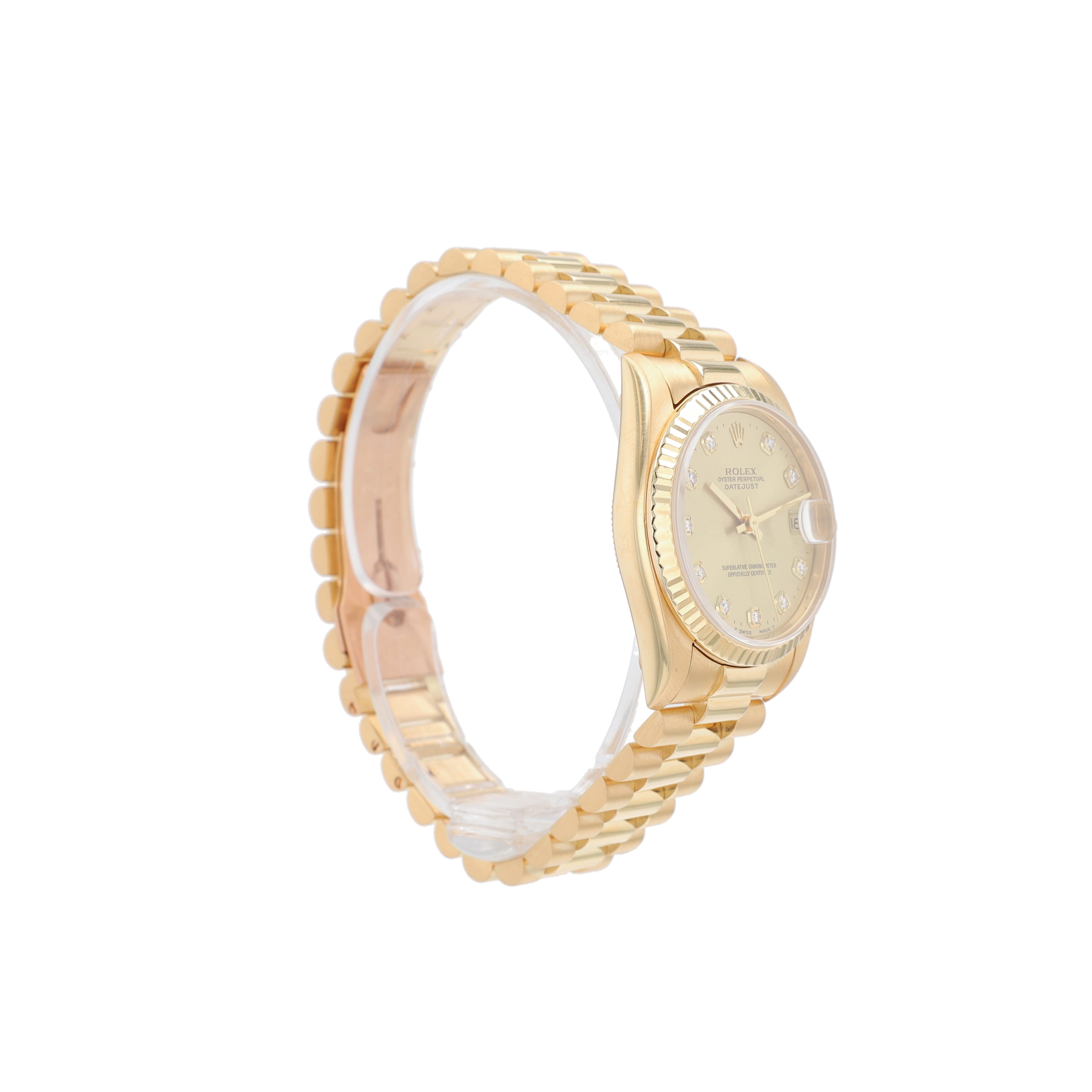 Rolex Datejust 68278 31mm Champagne Diamonds (O.S) Dial Fluted Bezel President Band - Luxuriant Concierge