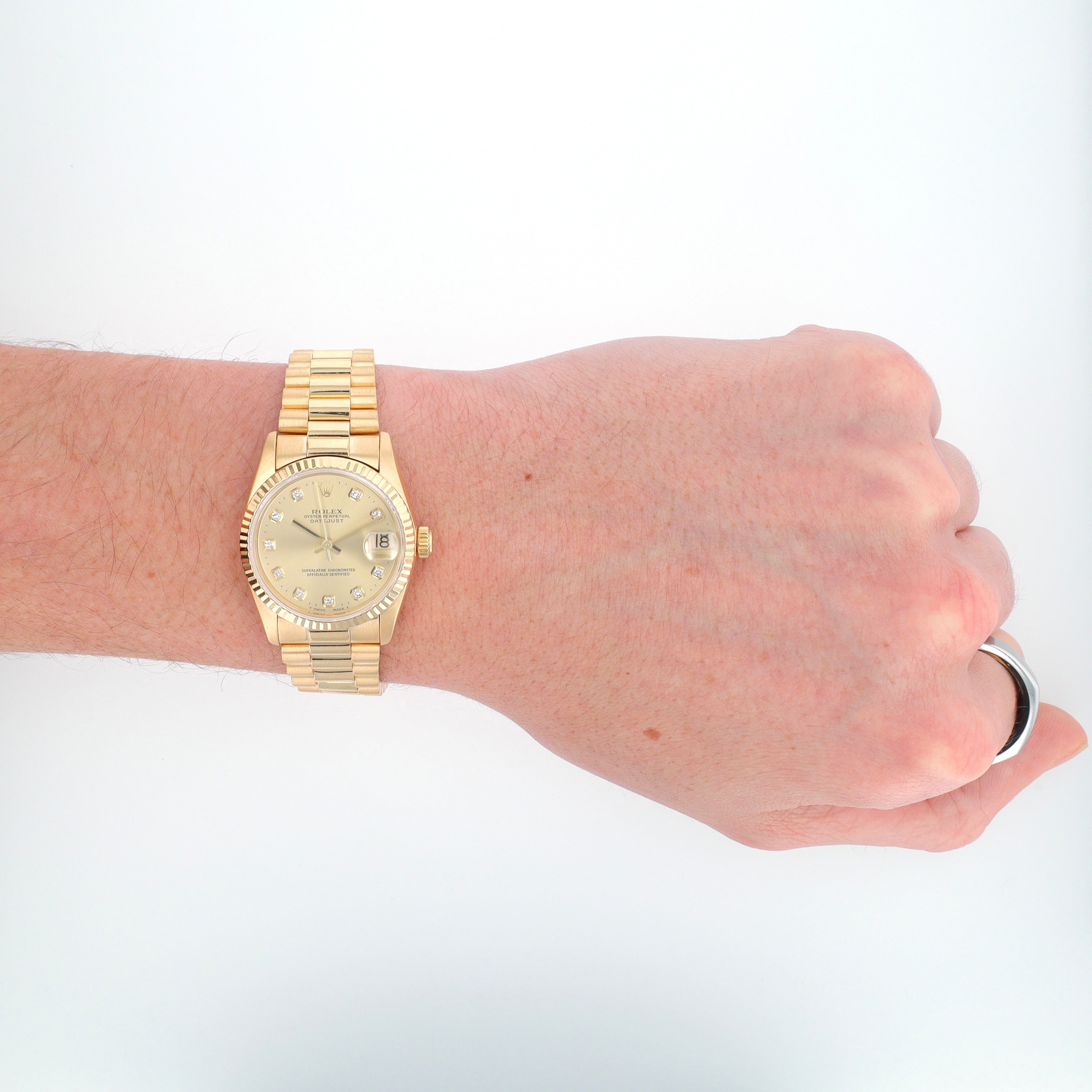 Rolex Datejust 68278 31mm Champagne Diamonds (O.S) Dial Fluted Bezel President Band - Luxuriant Concierge
