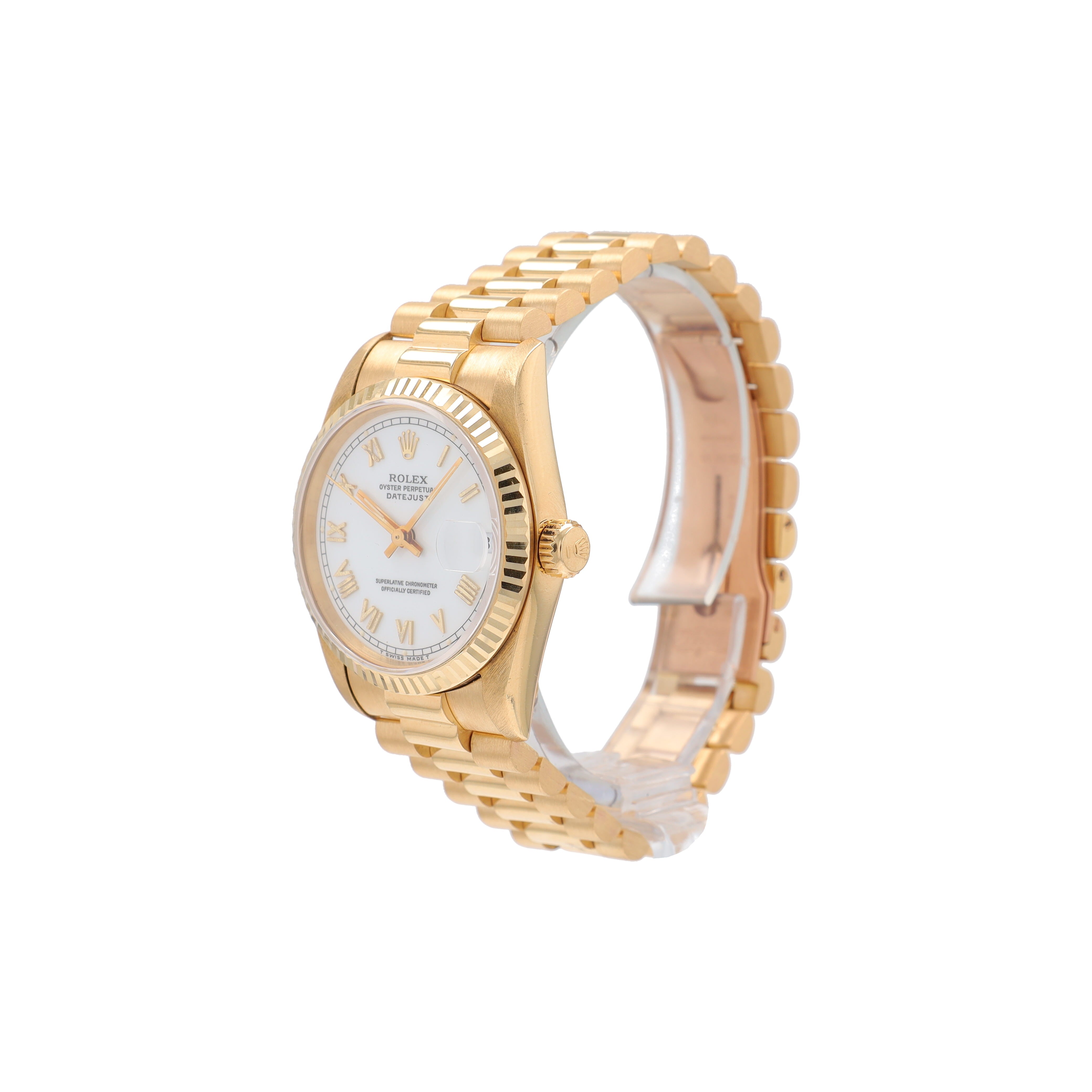 Rolex Datejust 68278 31mm White Roman Numeral Dial Fluted Bezel President Band - Luxuriant Concierge