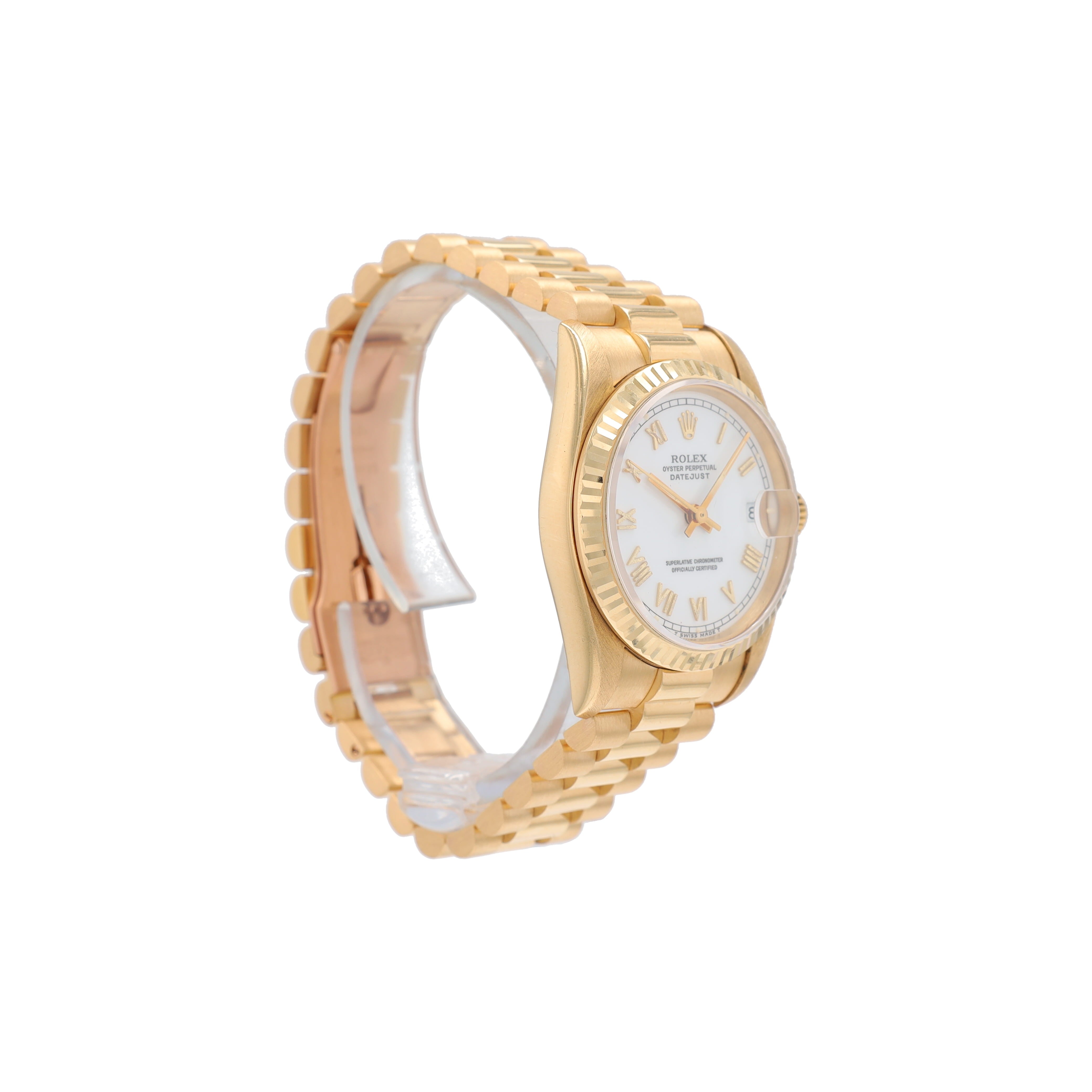 Rolex Datejust 68278 31mm White Roman Numeral Dial Fluted Bezel President Band - Luxuriant Concierge