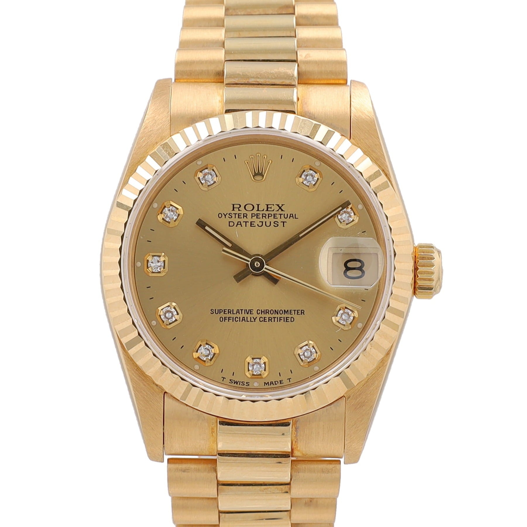 Rolex Datejust 68278 31mm Champagne Diamond Dial Fluted Bezel President Band - Luxuriant Concierge