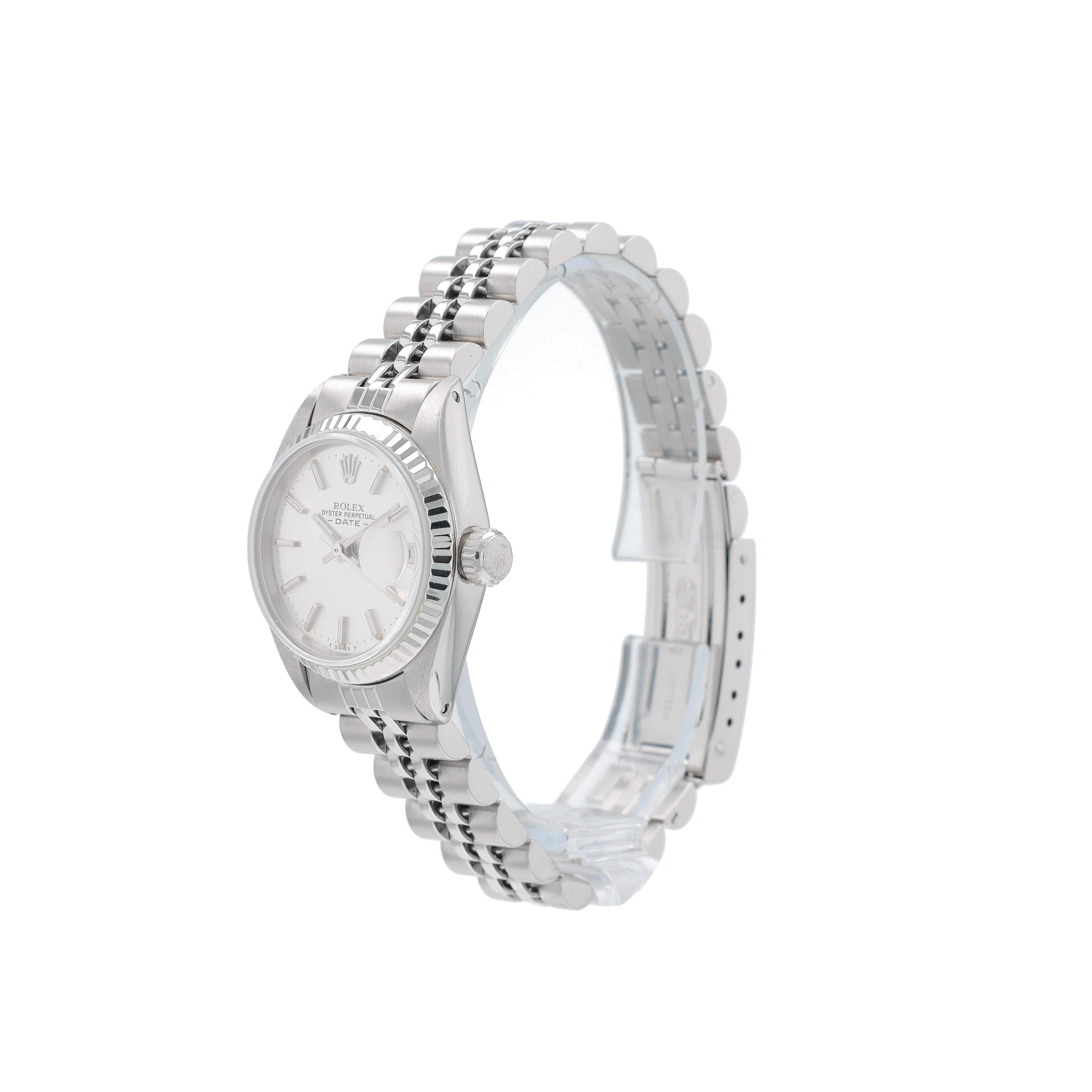 Rolex Date 6917 26mm Silver Index Dial Fluted Bezel Jubilee Band - Luxuriant Concierge