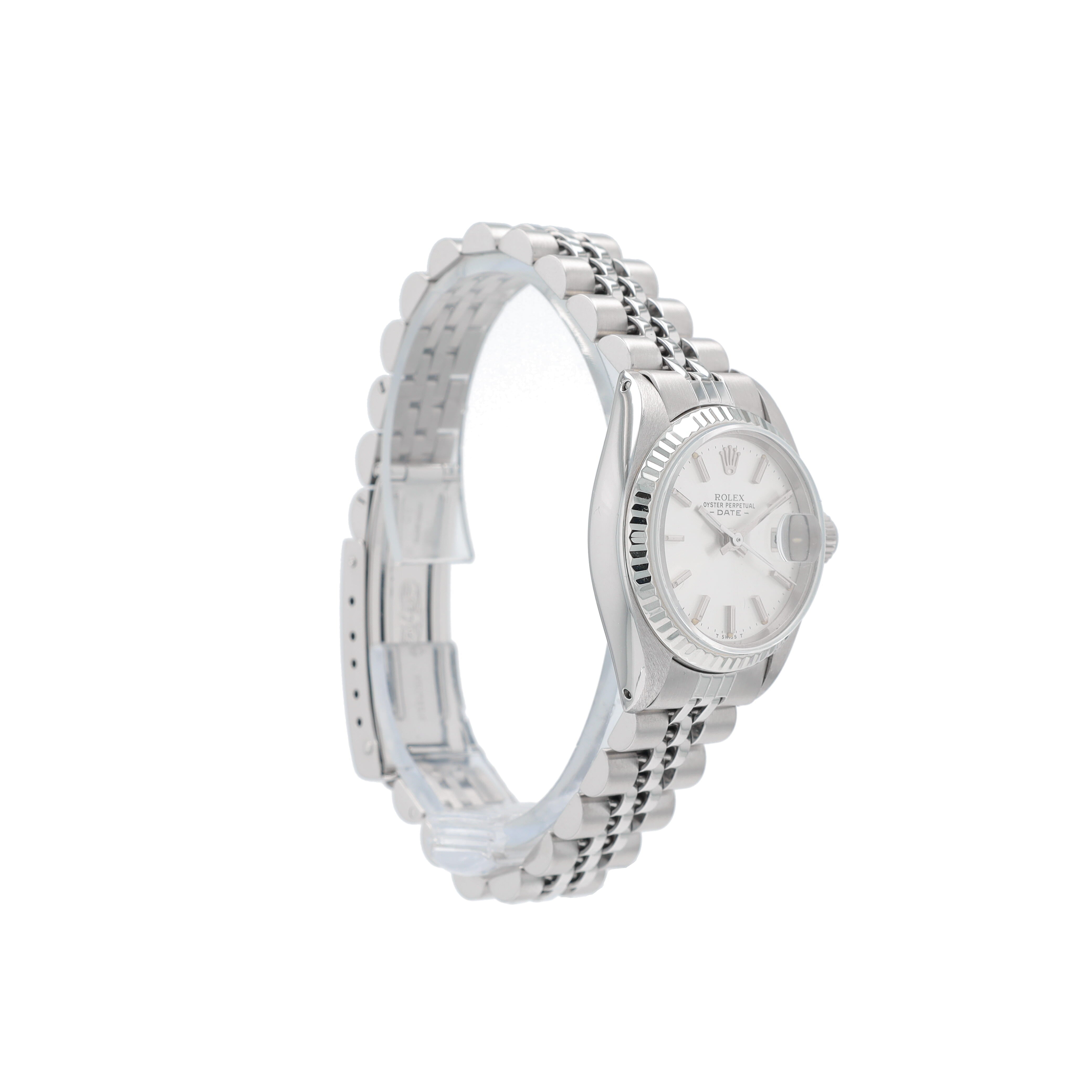 Rolex Date 6917 26mm Silver Index Dial Fluted Bezel Jubilee Band - Luxuriant Concierge