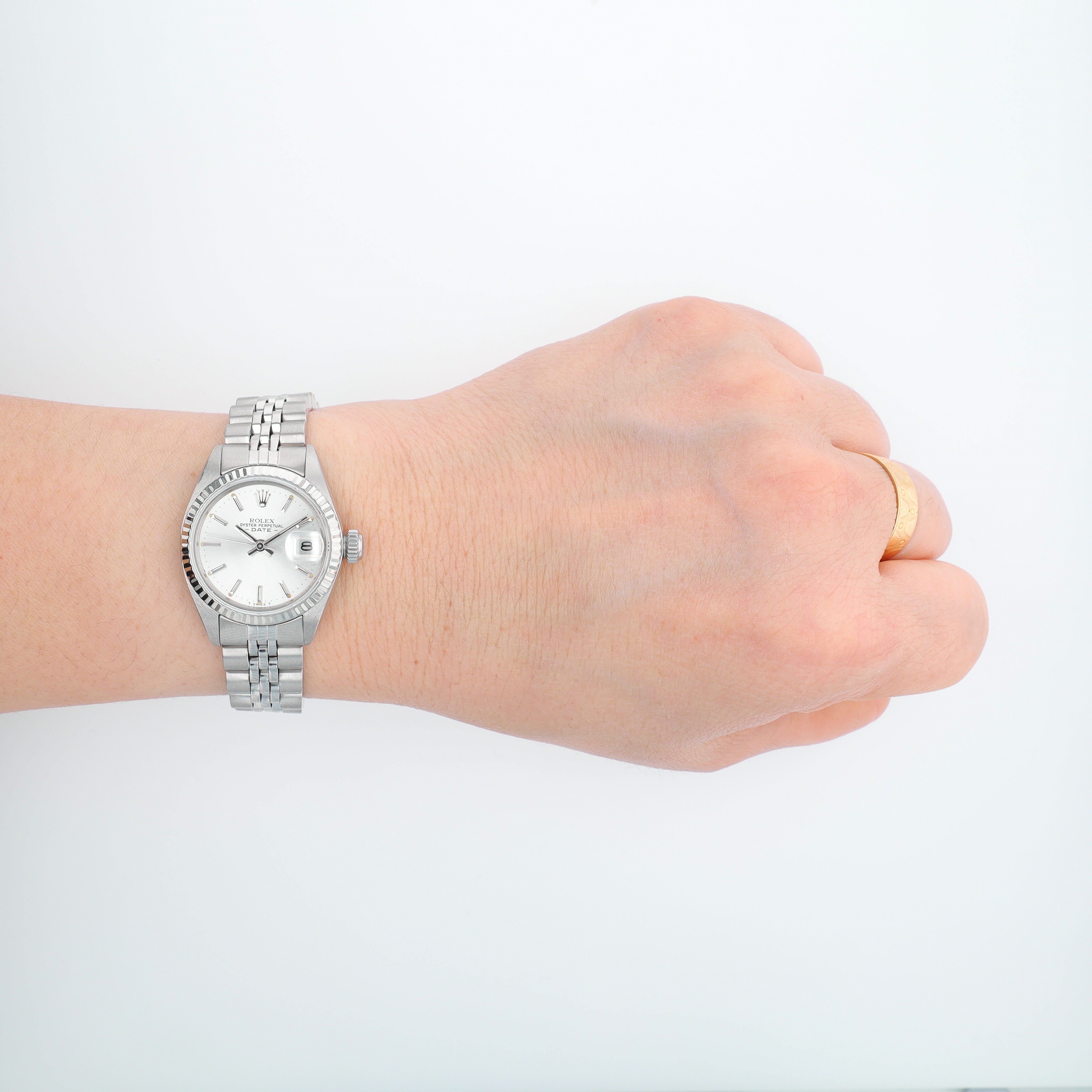 Rolex Date 6917 26mm Silver Index Dial Fluted Bezel Jubilee Band - Luxuriant Concierge