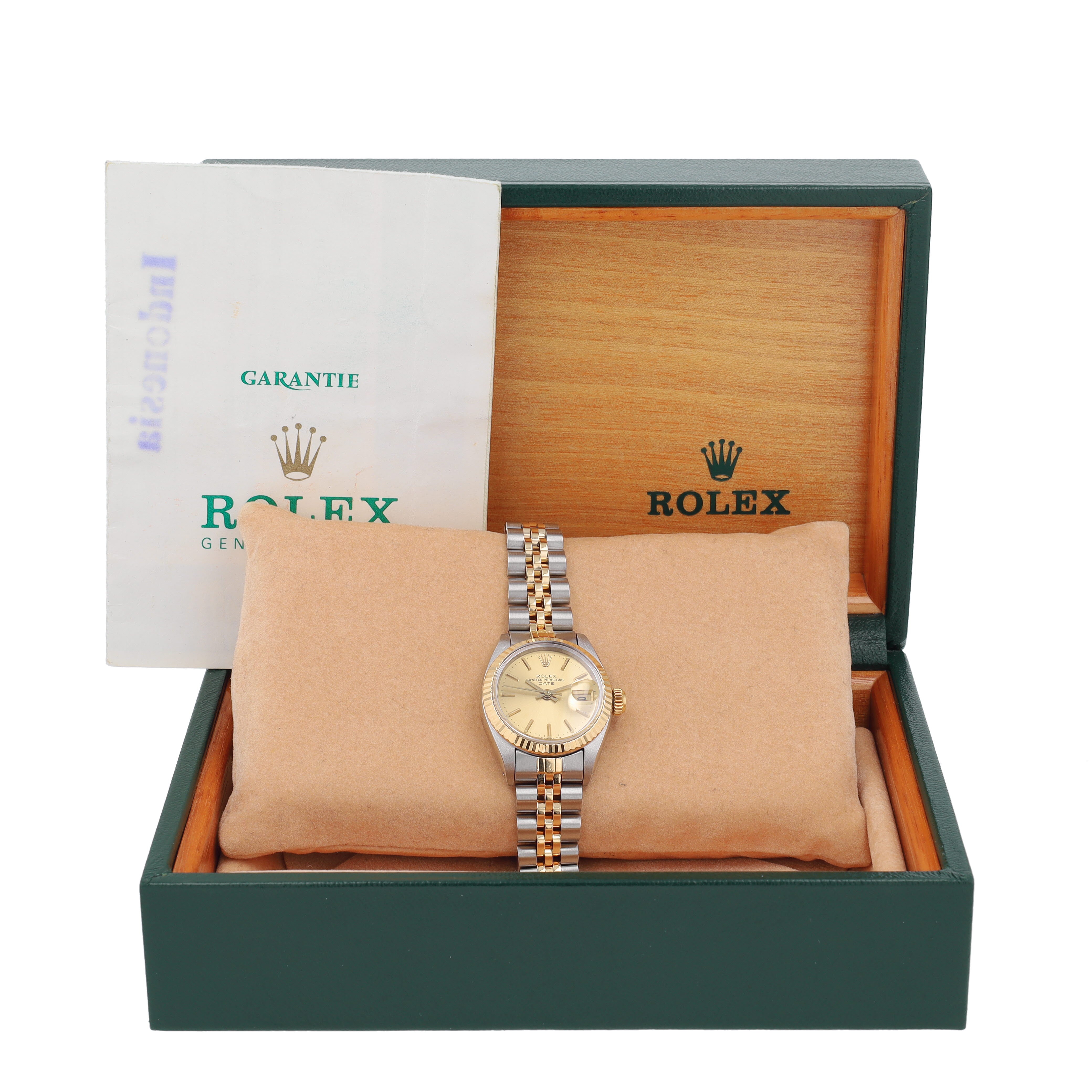 B&P Rolex Date 6917 26mm Champagne Index Dial Fluted Bezel Jubilee Band - Luxuriant Concierge