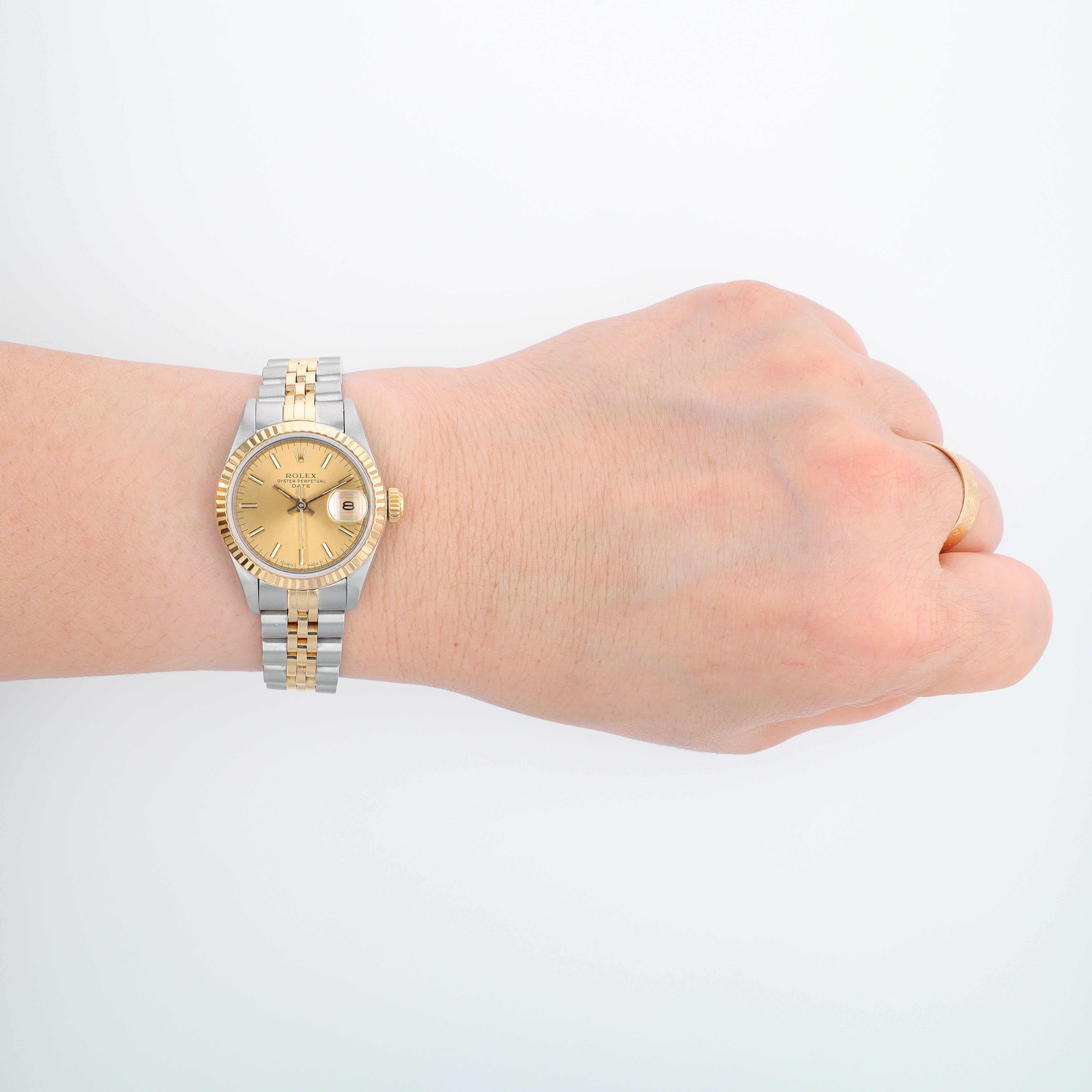 B&P Rolex Datejust 69173 26mm Champagne Index Dial Fluted Bezel Jubilee Band - Luxuriant Concierge