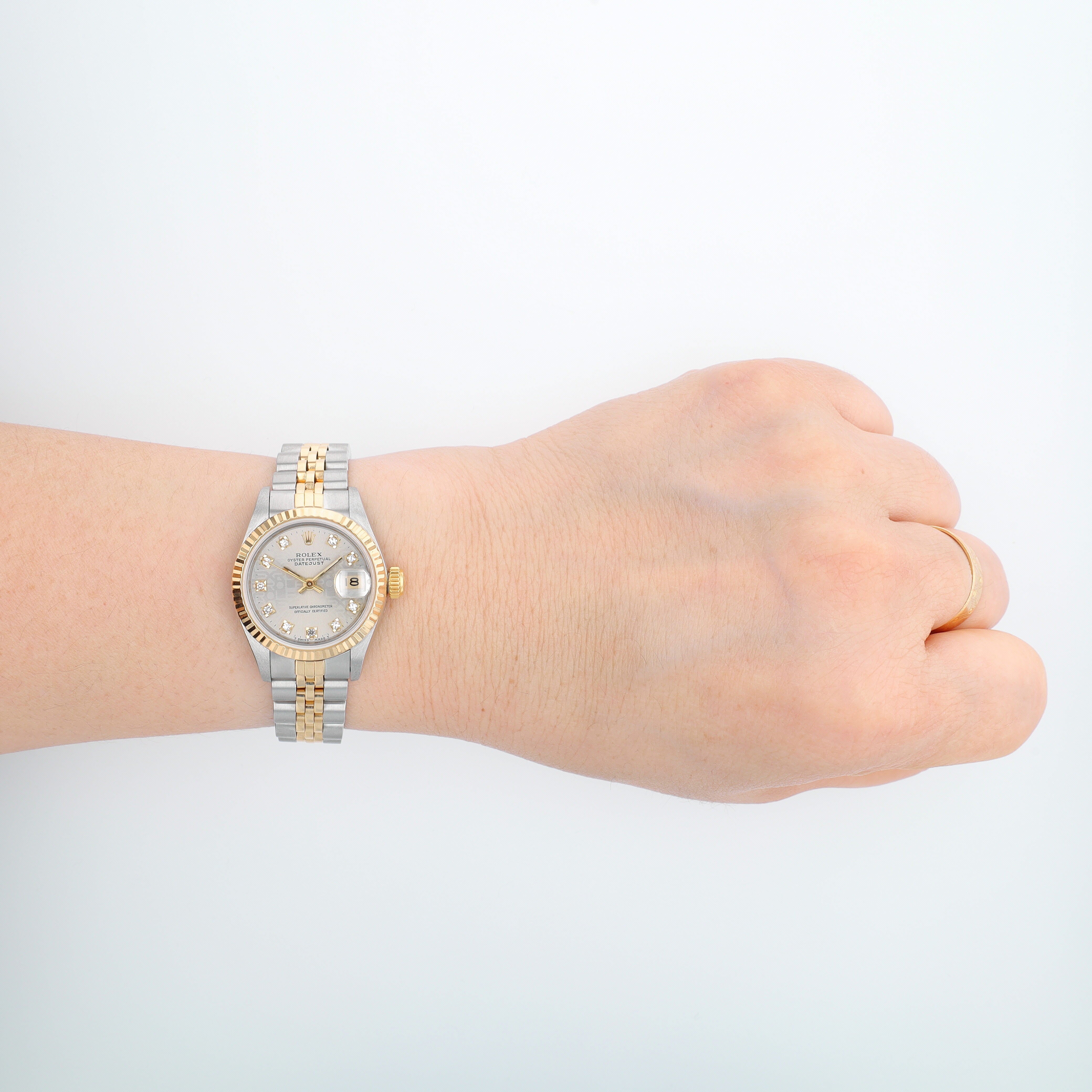 Rolex Datejust 69173 26mm Grey Jubilee Diamond (O.S) Dial Fluted Bezel Jubilee Band - Luxuriant Concierge