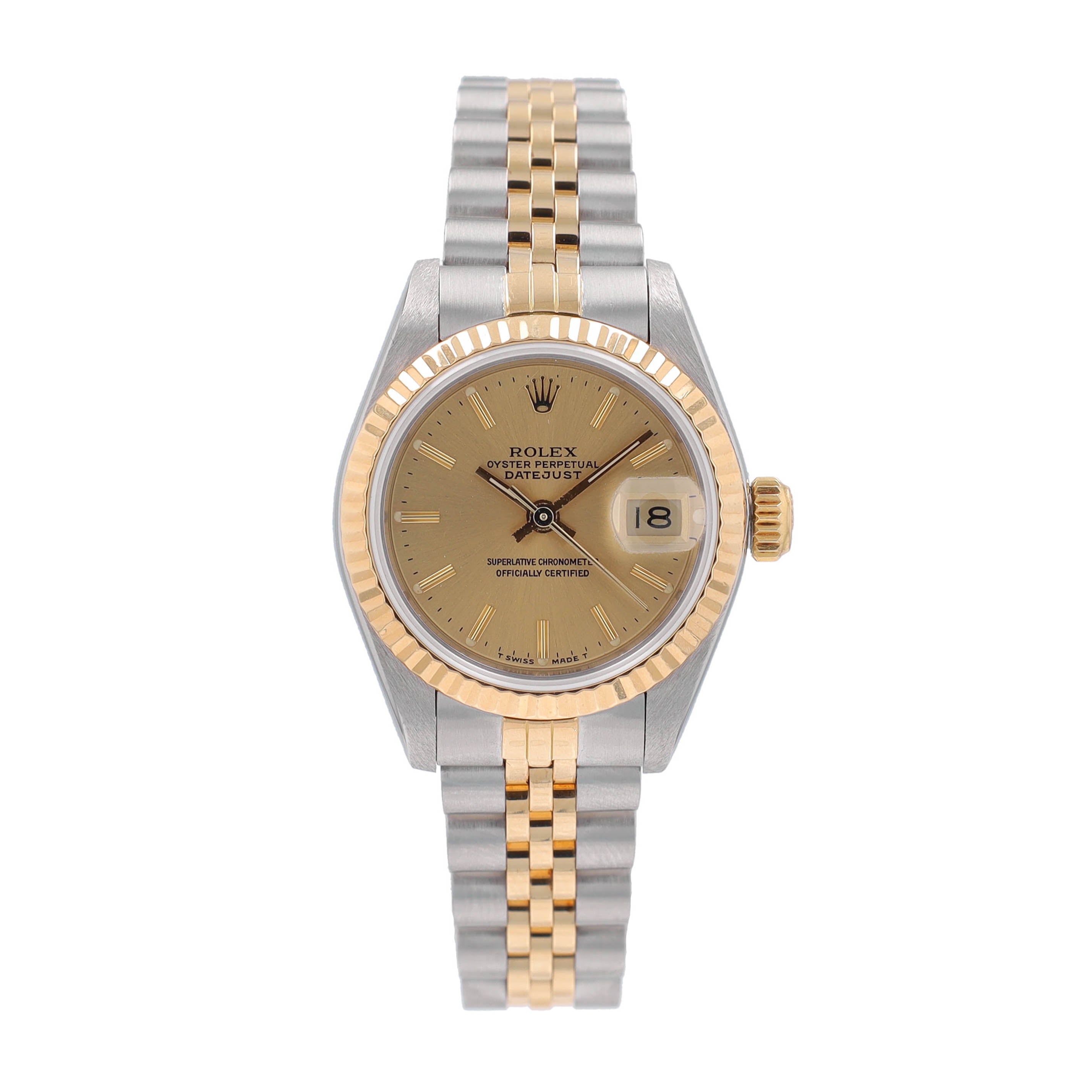 B&P Rolex Datejust 69173 26mm Champagne Index Dial Fluted Bezel Jubilee Band