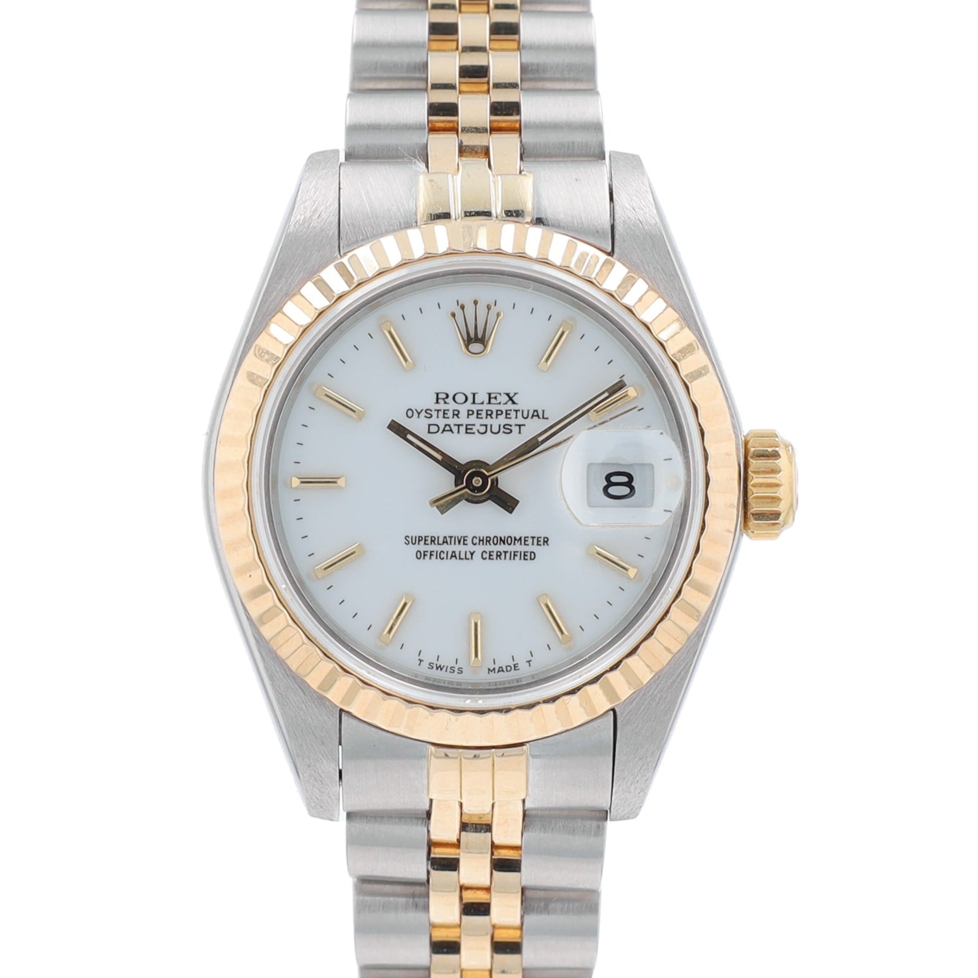 Rolex Datejust 69173 26mm White Index Dial Fluted Bezel Jubilee Band - Luxuriant Concierge