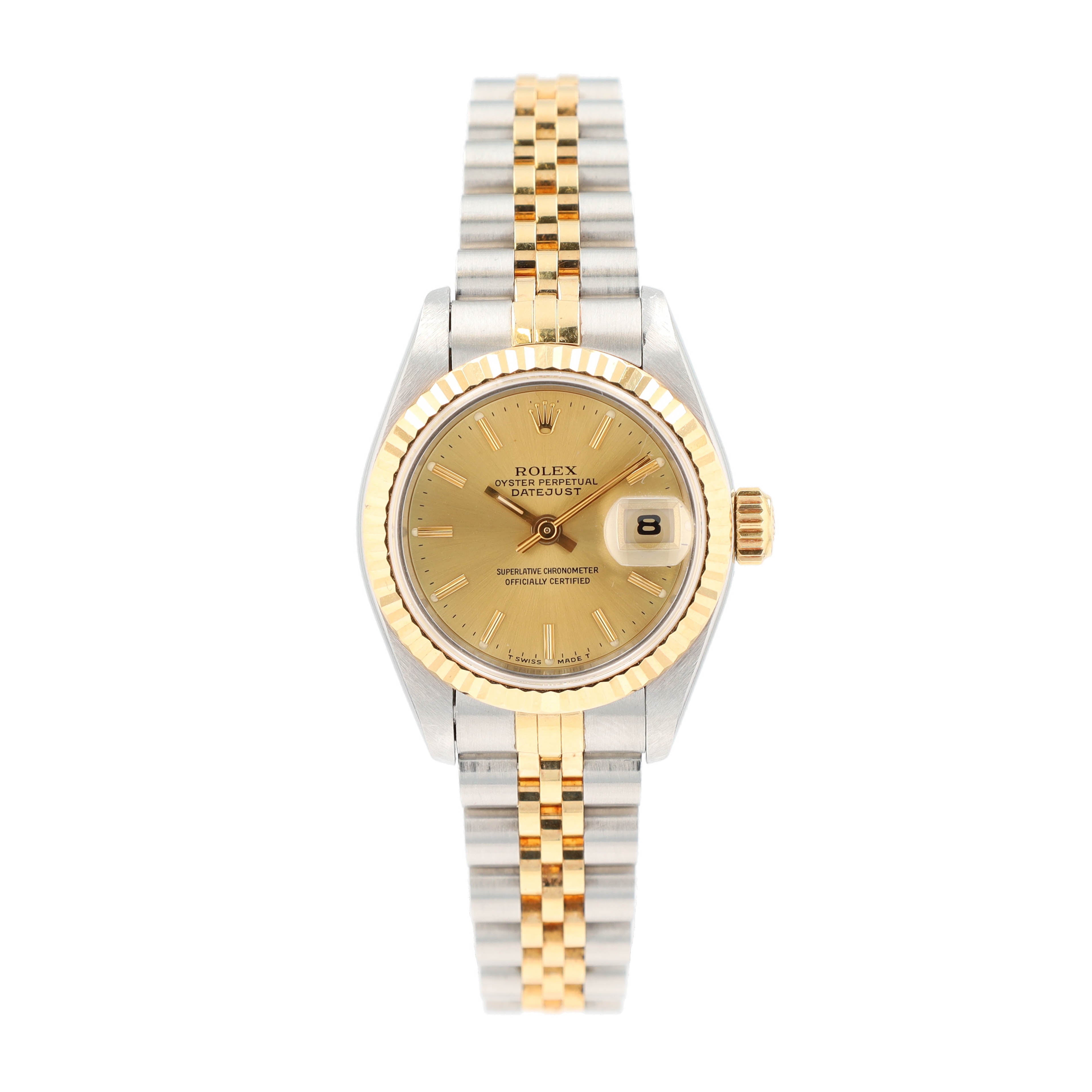 B&P Rolex Datejust 69173 26mm Champagne Index Dial Fluted Bezel Jubilee Band