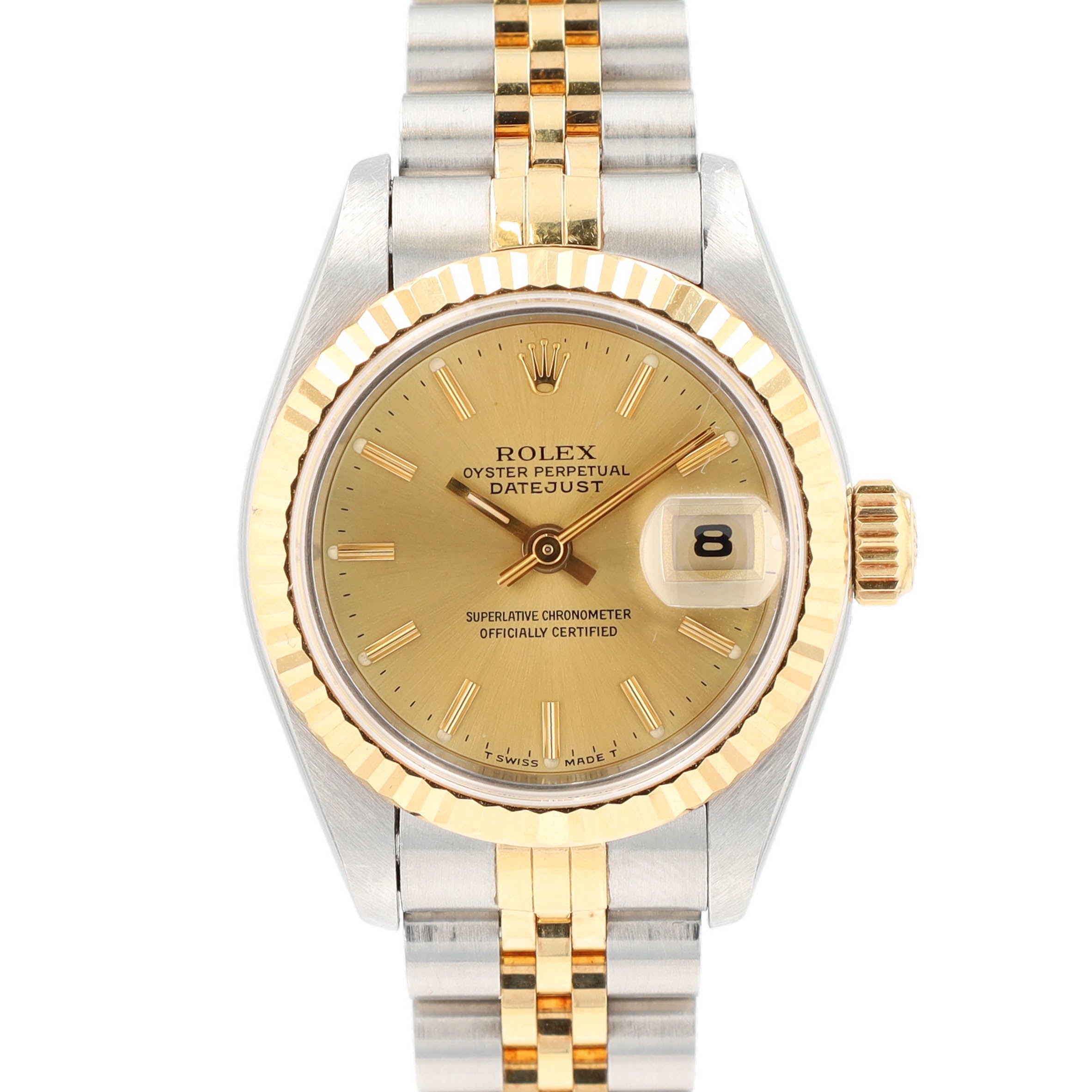 B&P Rolex Datejust 69173 26mm Champagne Index Dial Fluted Bezel Jubilee Band