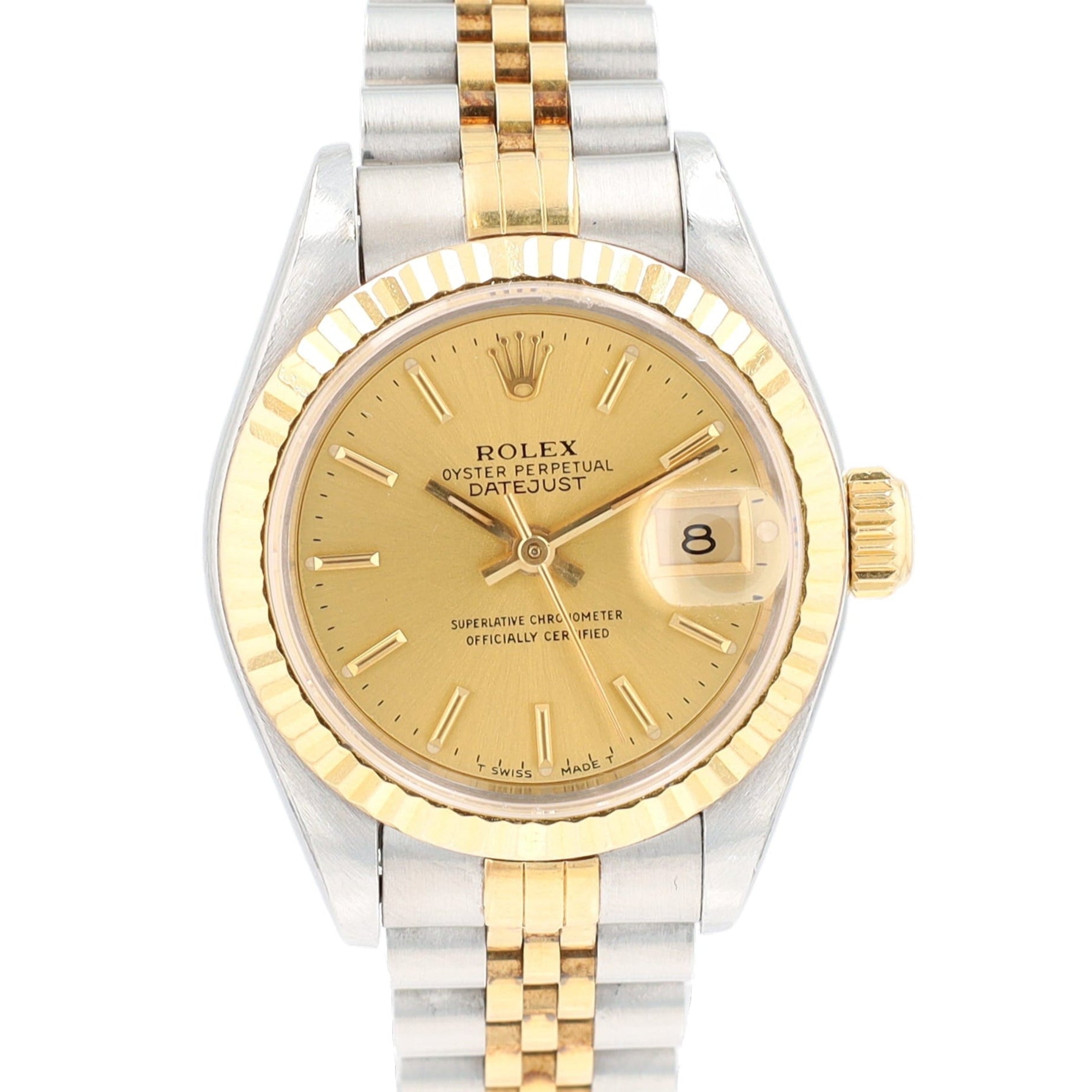 Rolex Datejust 69173 26mm Champagne Index Dial Fluted Bezel Jubilee Band - Luxuriant Concierge