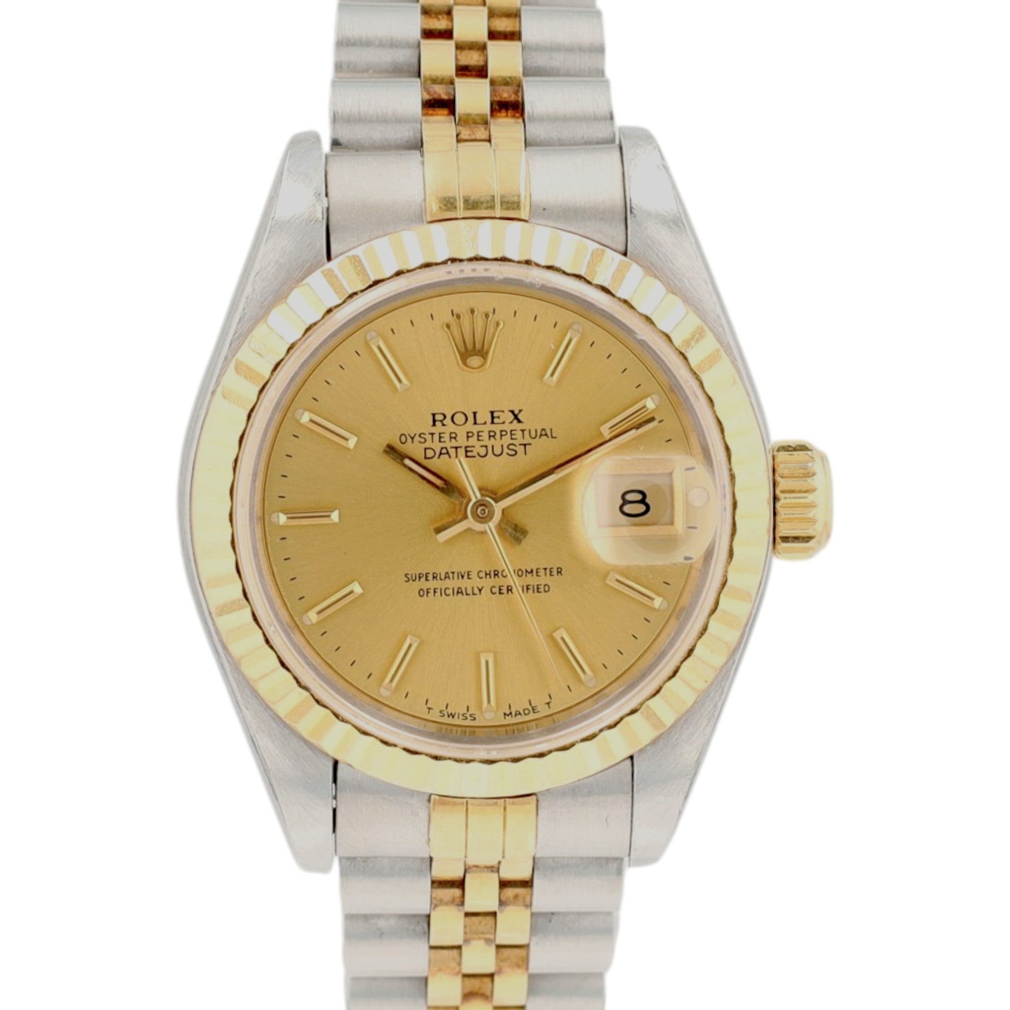 Rolex Datejust 69173 26mm Champagne Index Dial Fluted Bezel Jubilee Band