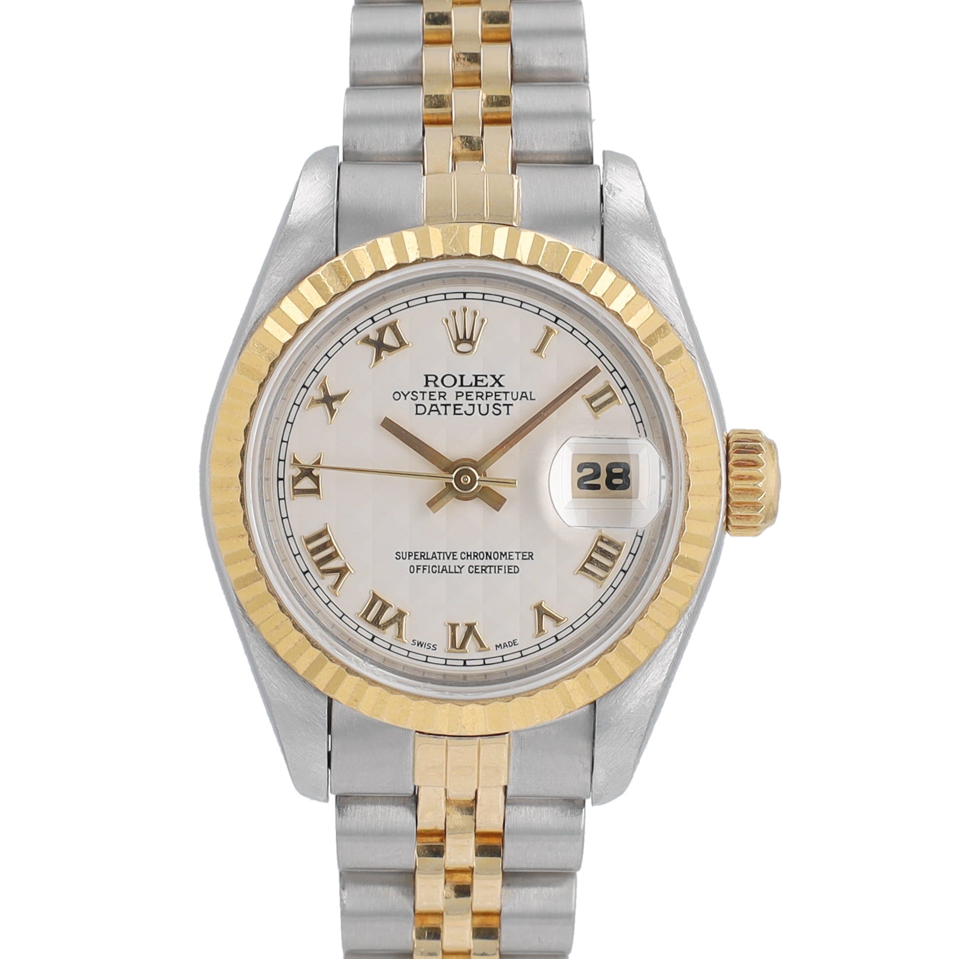 Rolex Datejust 69173 26mm Cream Pyramid Roman Numeral Dial Fluted Bezel Jubilee Band - Luxuriant Concierge