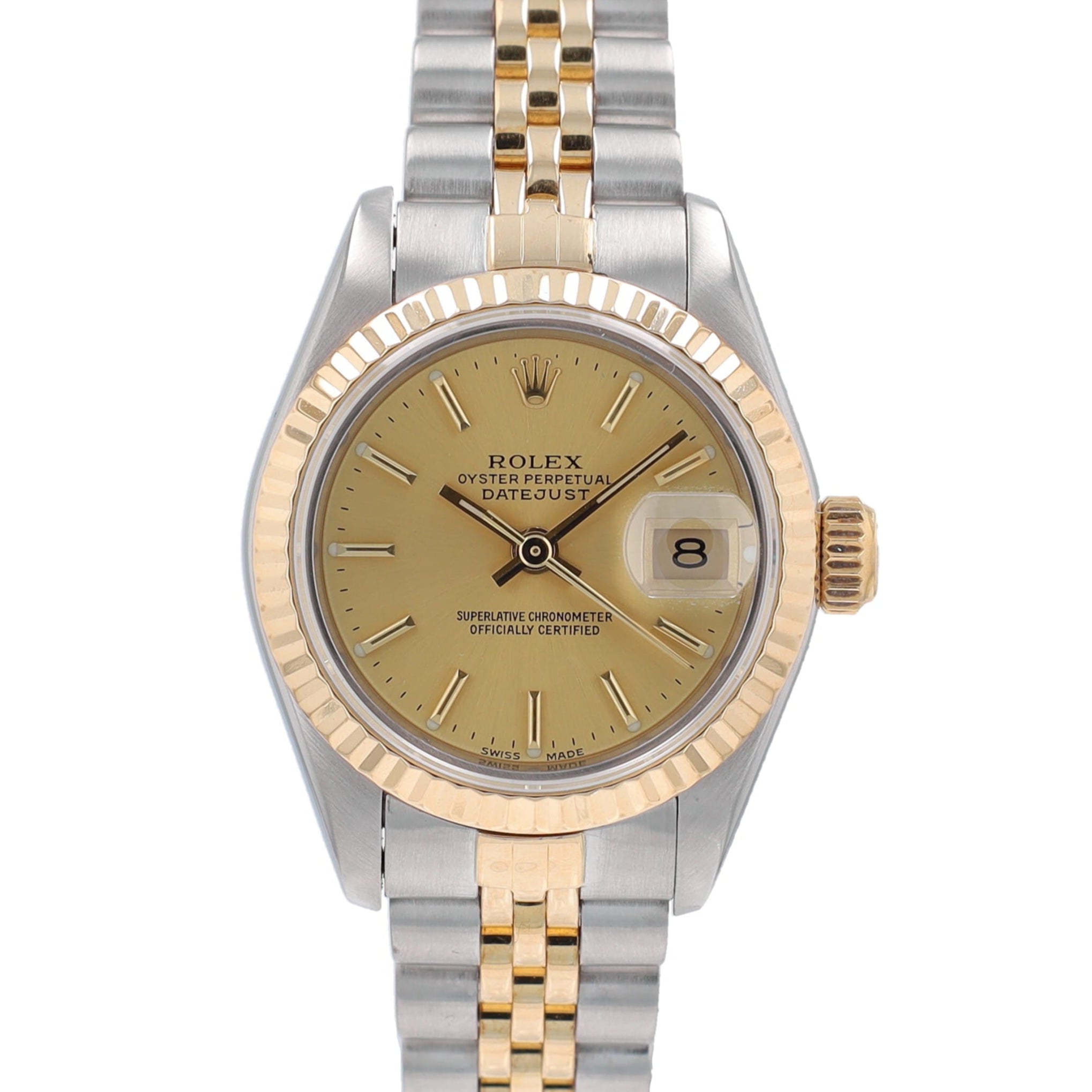 Rolex Datejust 69173 26mm Champagne Index Dial Fluted Bezel Jubilee Band - Luxuriant Concierge