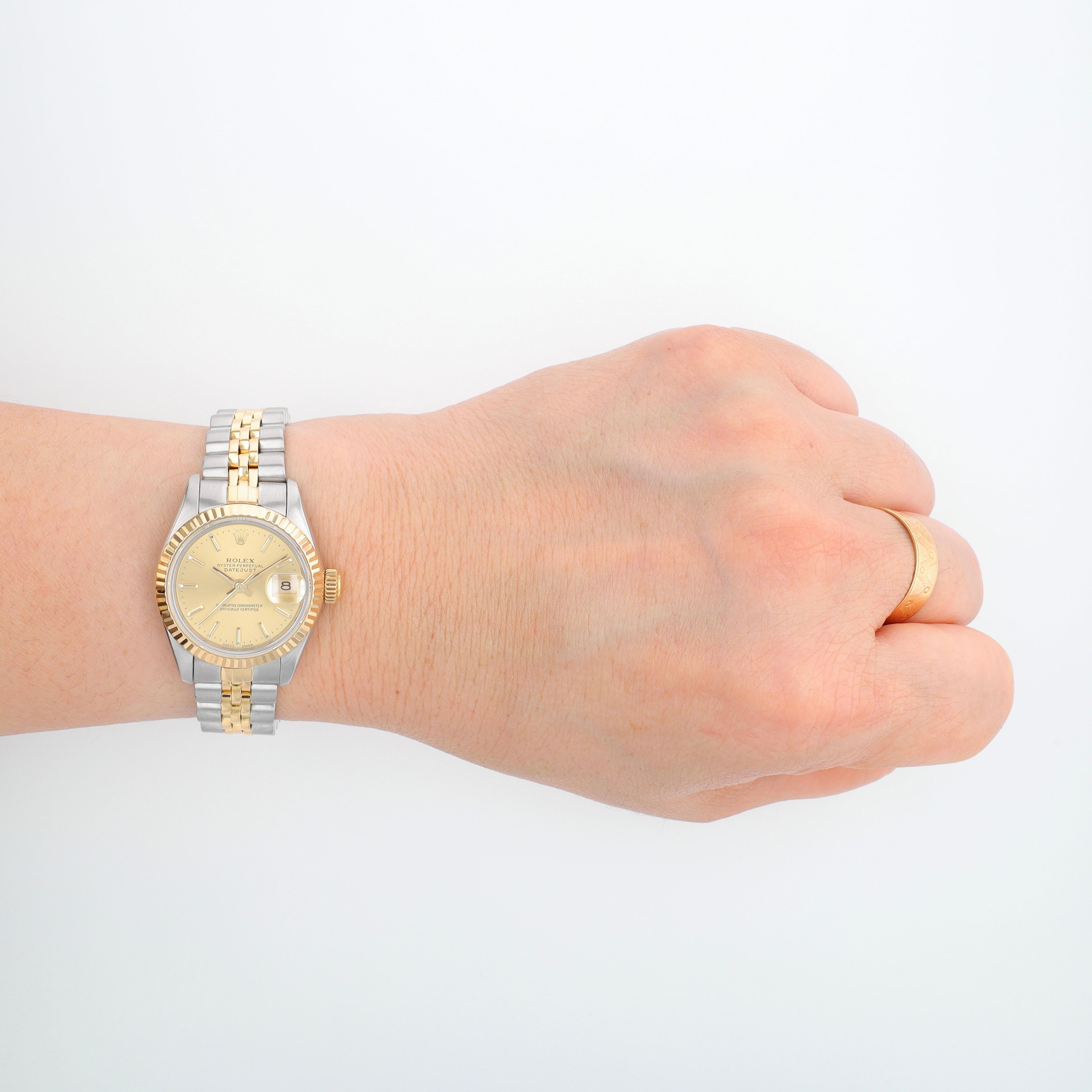 Rolex Datejust 69173 26mm Champagne Index Dial Fluted Bezel Jubilee Band - Luxuriant Concierge