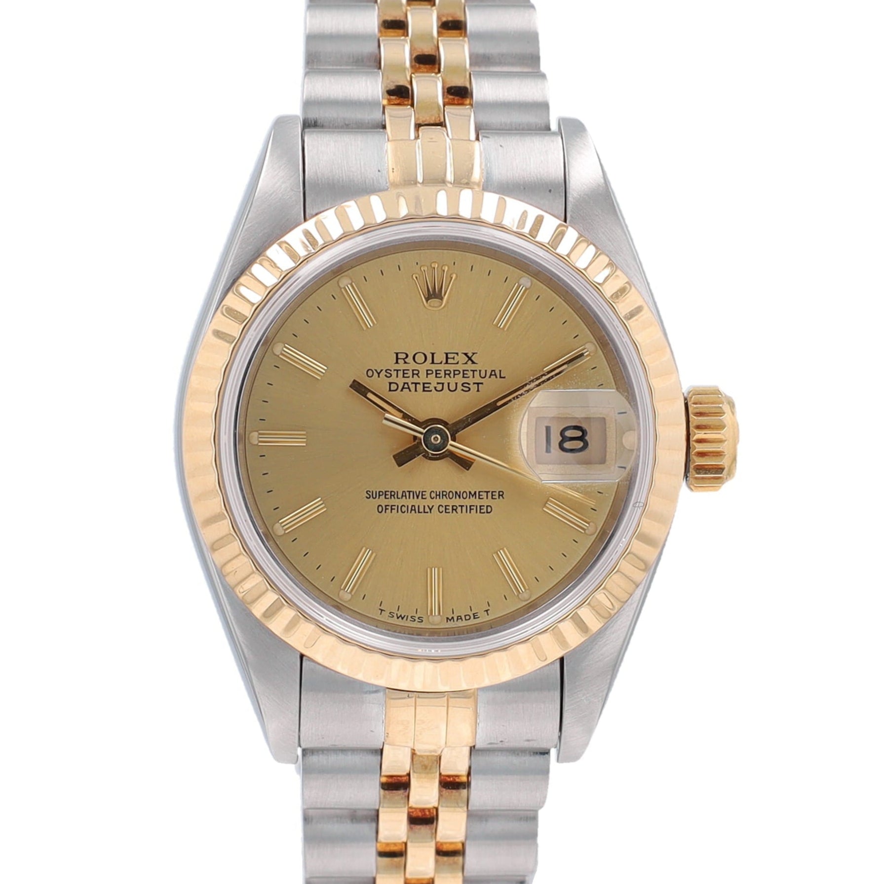 Rolex Datejust 69173 26mm Champagne Index Dial Fluted Bezel Jubilee Band - Luxuriant Concierge