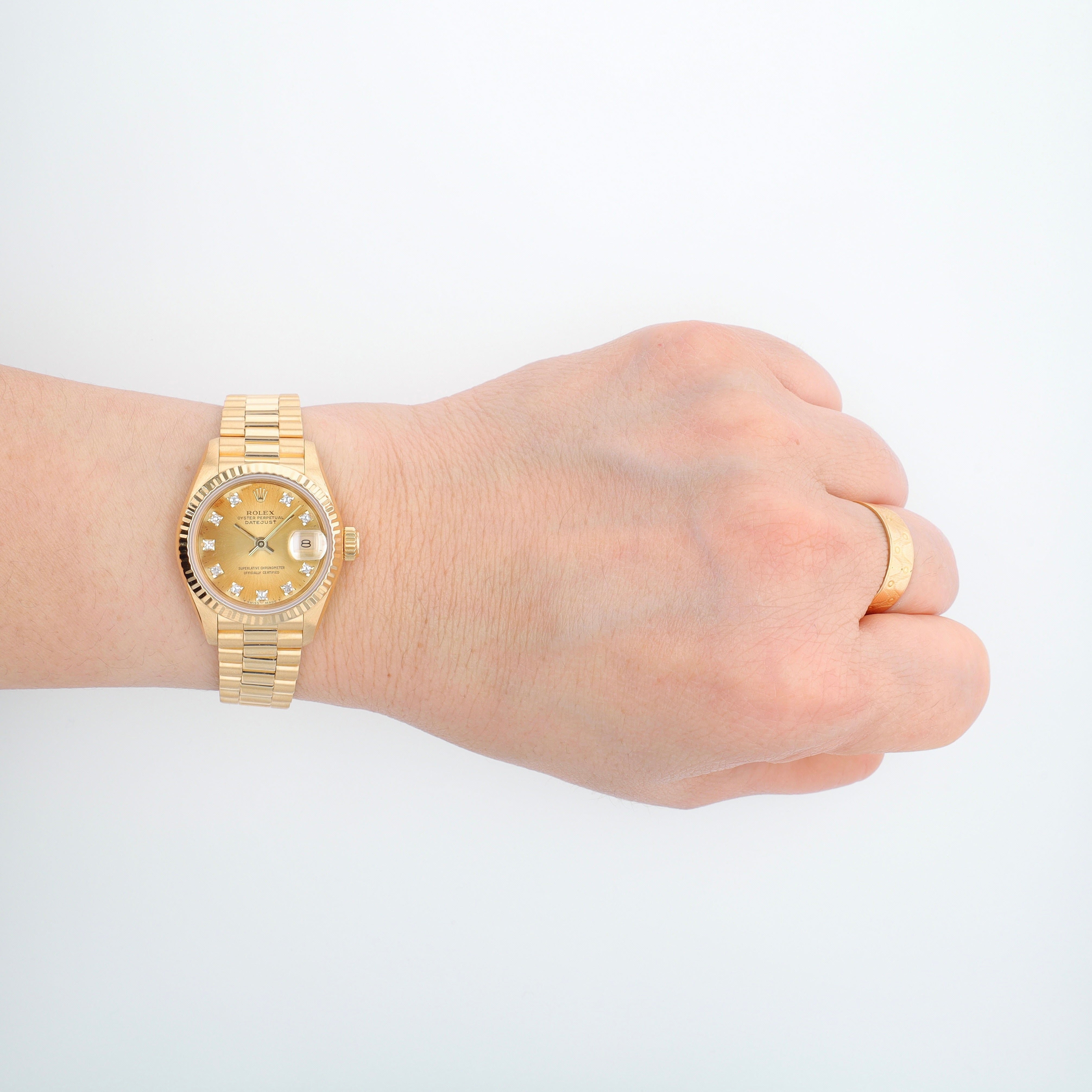 Rolex Datejust 69178 26mm Champagne Diamond Dial Fluted Bezel President Band - Luxuriant Concierge