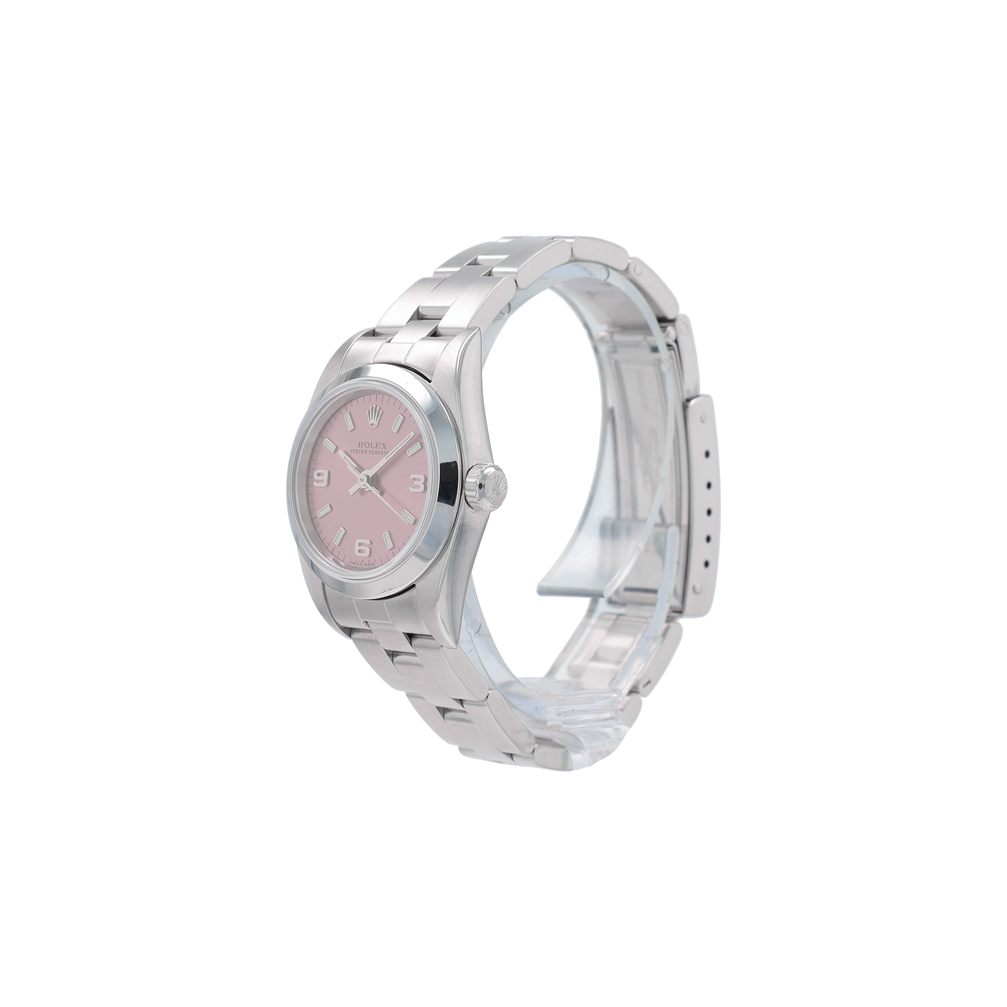 Rolex Oyster perpetual 76080 26mm Salmon Index Arabic Dial Smooth Bezel Oyster Band