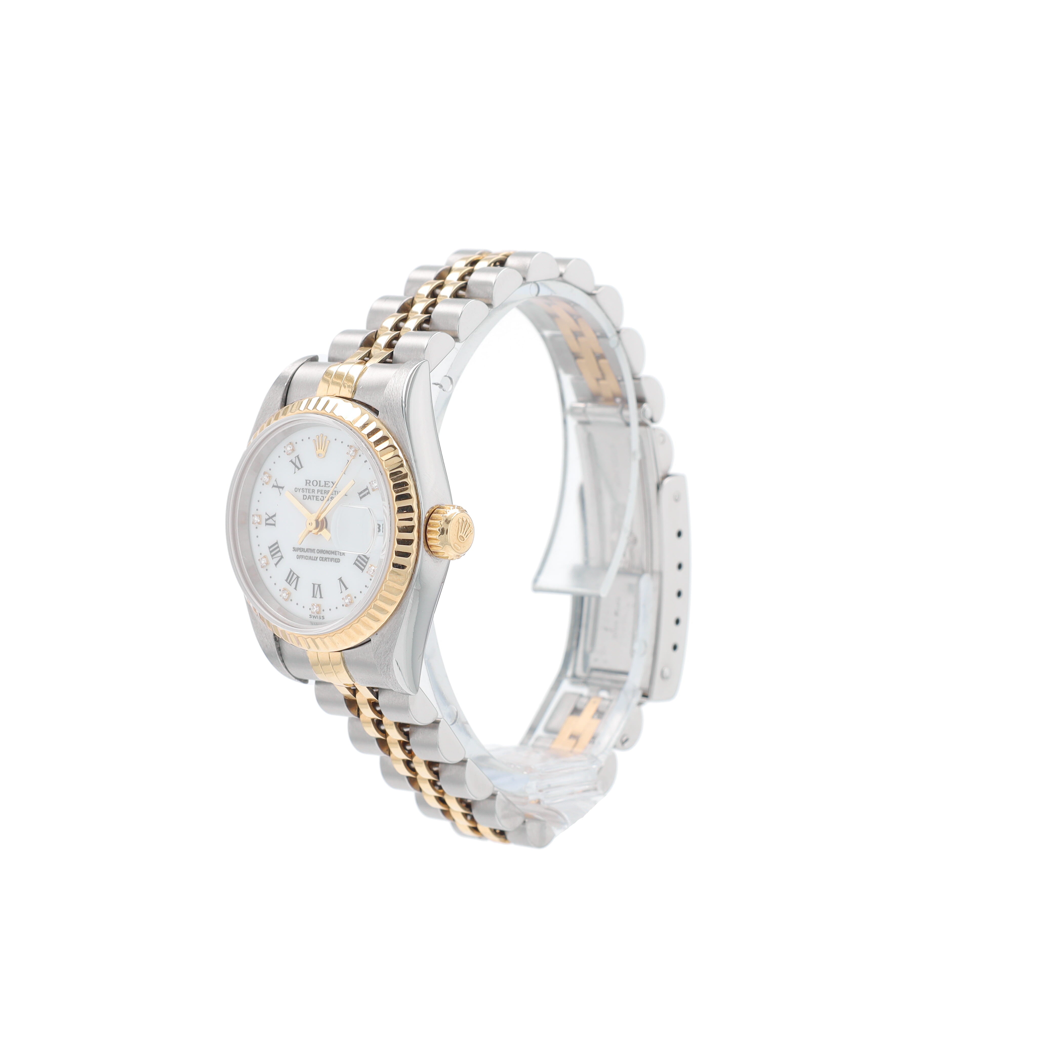 Rolex Datejust 79173 26mm White Roman & Diamond Dial Fluted Bezel Jubilee Band - Luxuriant Concierge