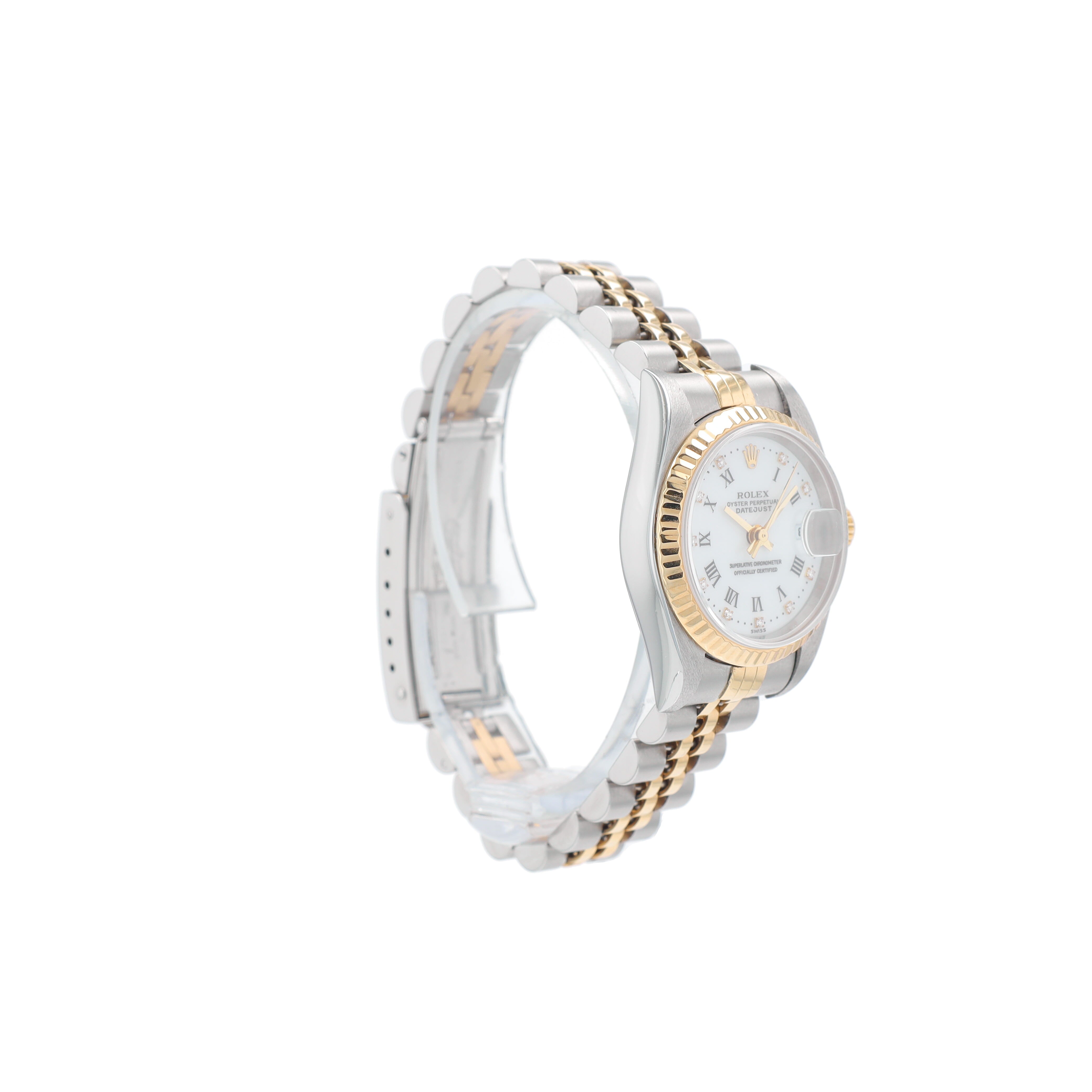 Rolex Datejust 79173 26mm White Roman & Diamond Dial Fluted Bezel Jubilee Band - Luxuriant Concierge