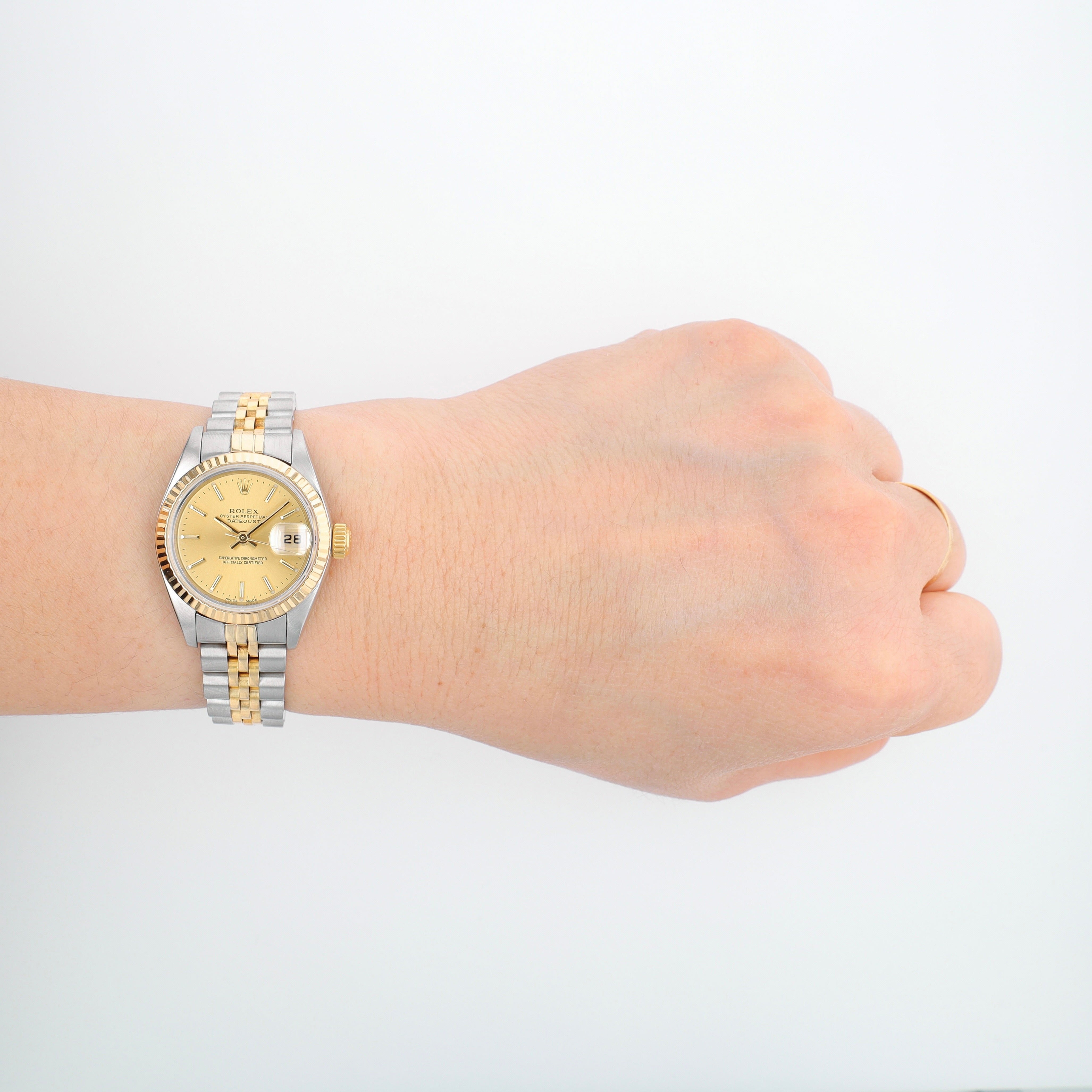 Rolex Datejust 79173 26mm Champagne Index Dial Fluted Bezel Jubilee Band - Luxuriant Concierge