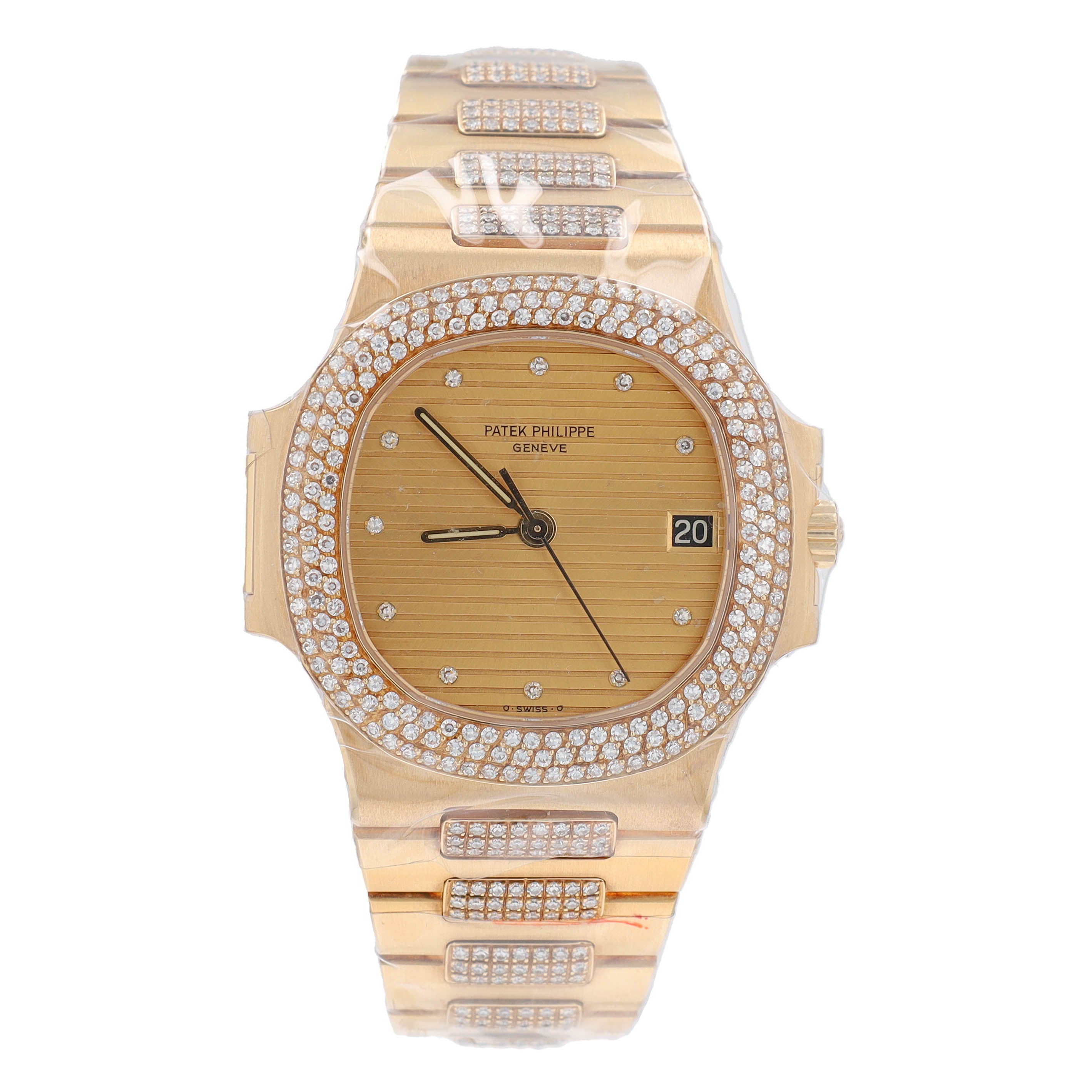 Patek Philippe Nautilus 37mmChampagne Tapestry Diamond, 3 Row Diamond Bezel, Diamond Band