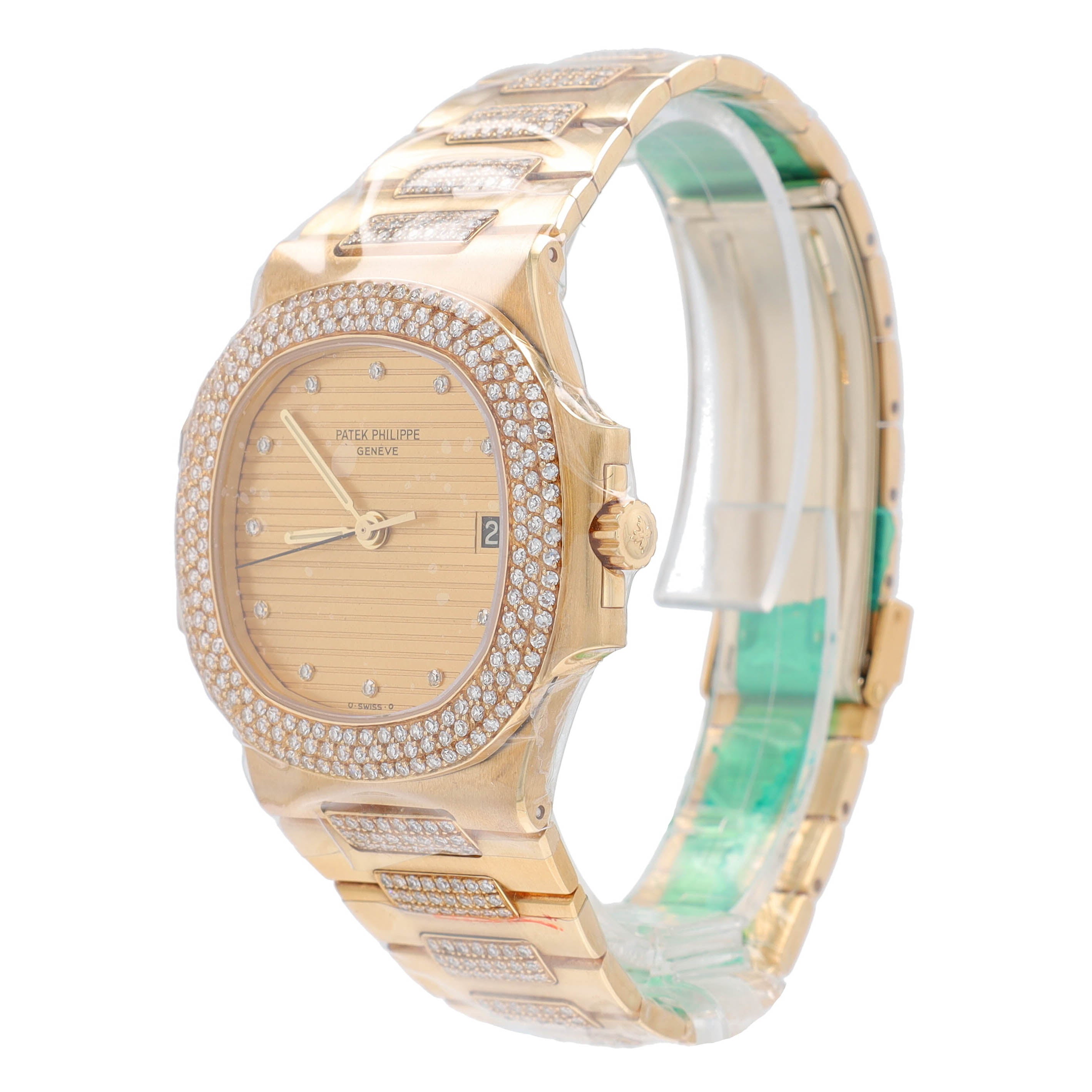 Patek Philippe Nautilus 37mmChampagne Tapestry Diamond, 3 Row Diamond Bezel, Diamond Band