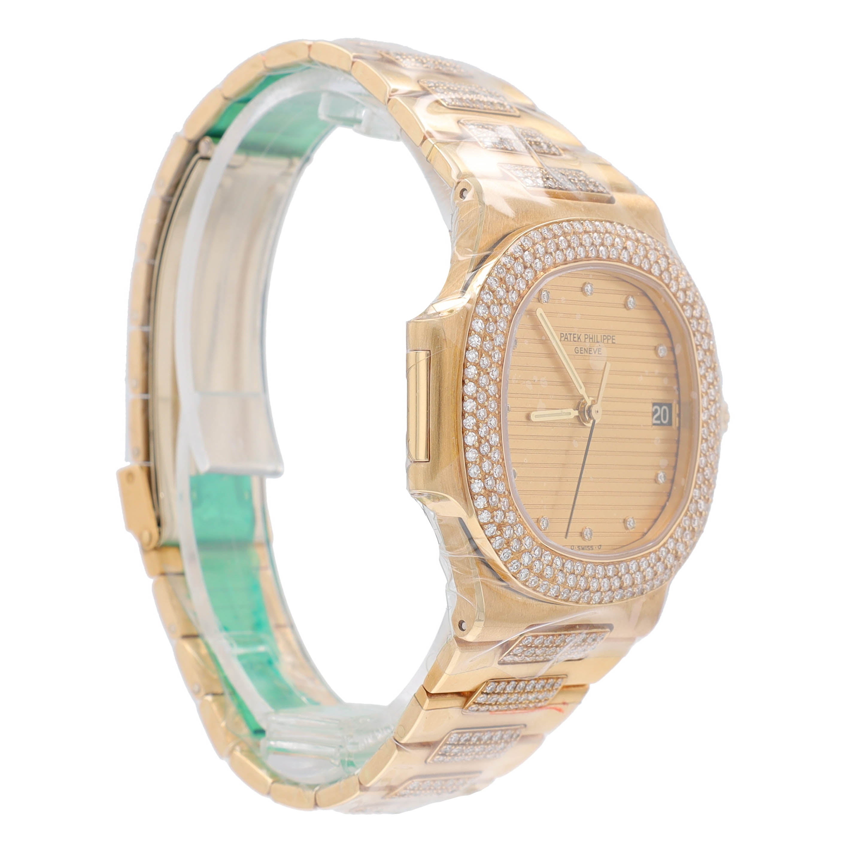 Patek Philippe Nautilus 37mmChampagne Tapestry Diamond, 3 Row Diamond Bezel, Diamond Band