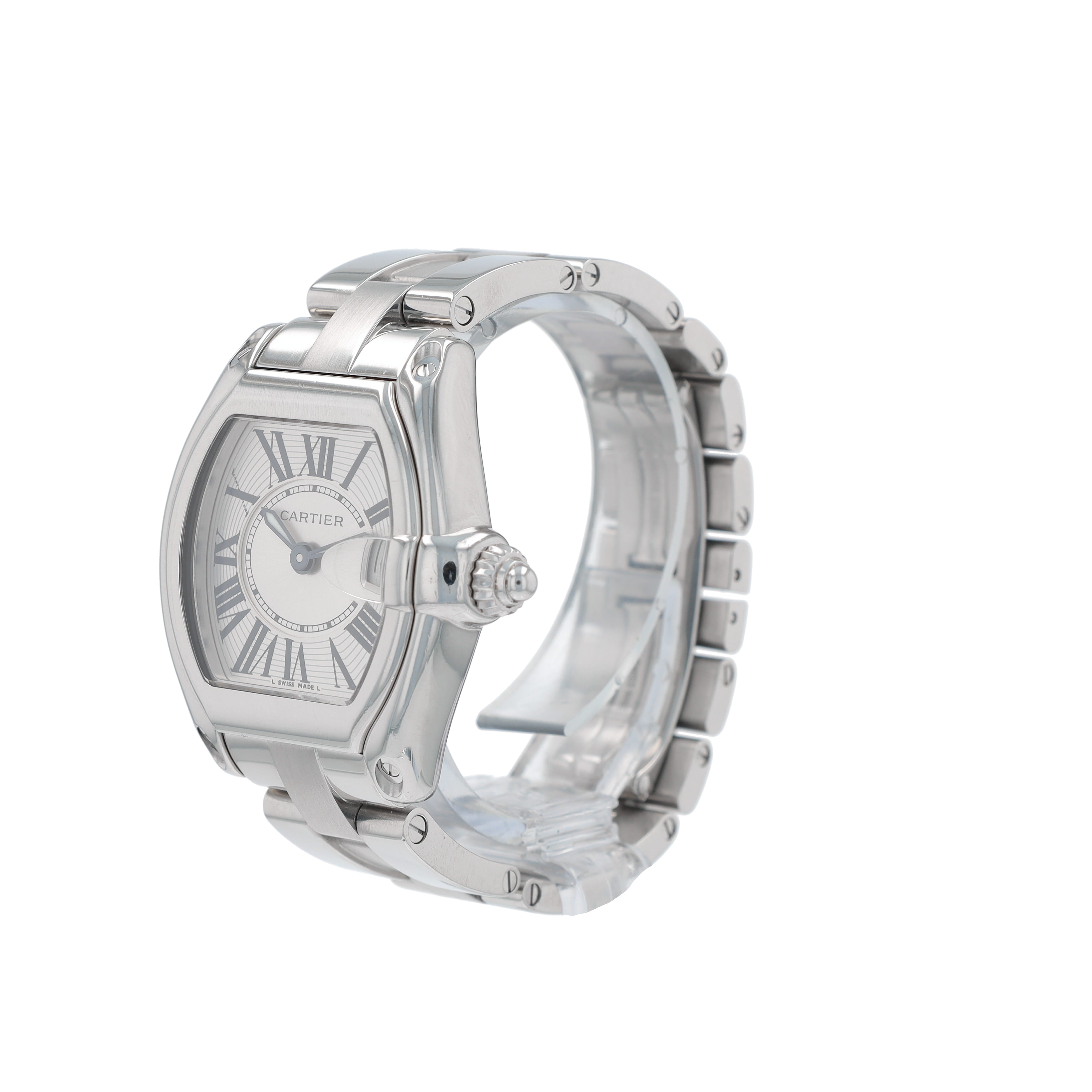 Cartier Roadster 2675 Silver Black Roman Numeral Dial Rectangle Bezel Roadster Band - Luxuriant Concierge