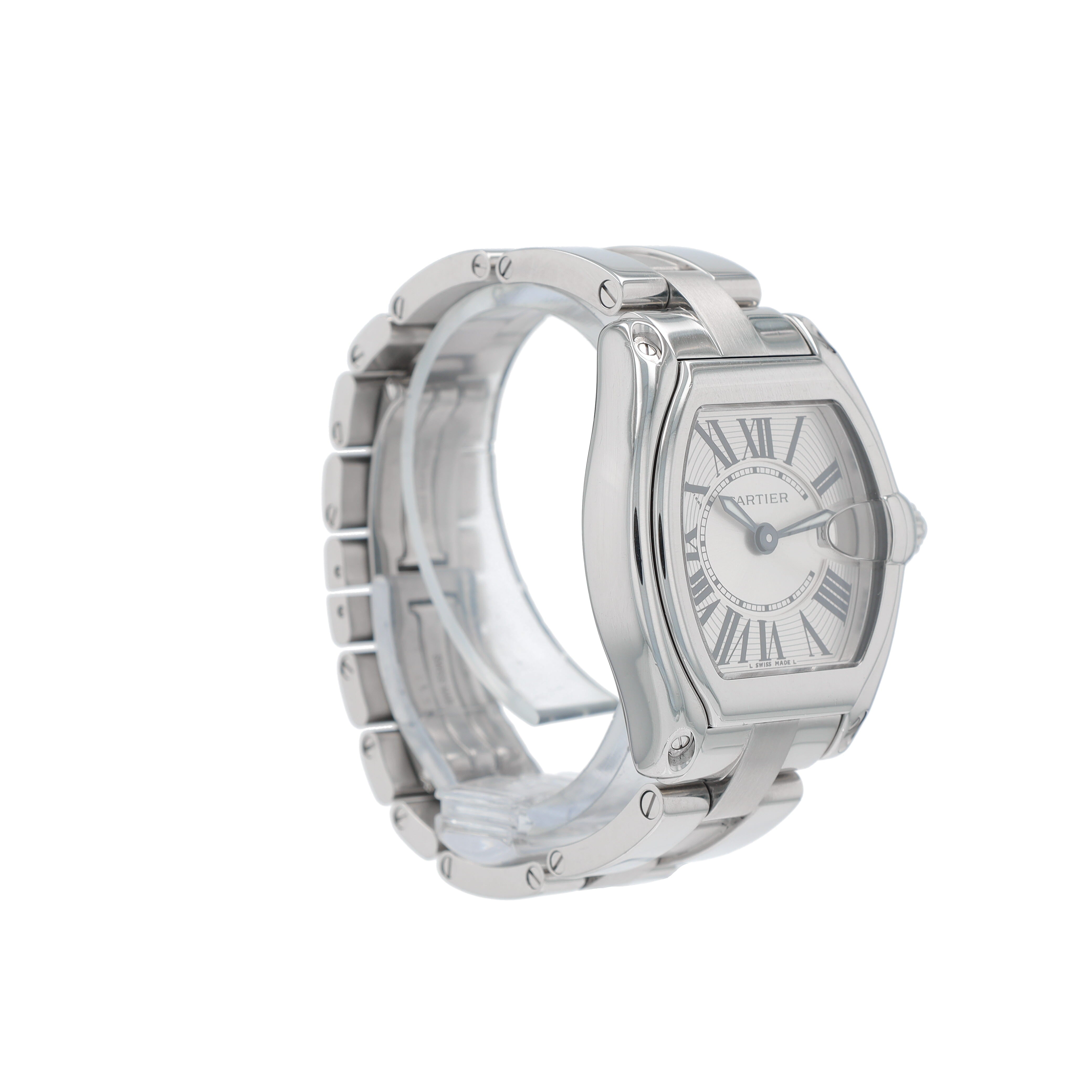 Cartier Roadster 2675 Silver Black Roman Numeral Dial Rectangle Bezel Roadster Band - Luxuriant Concierge