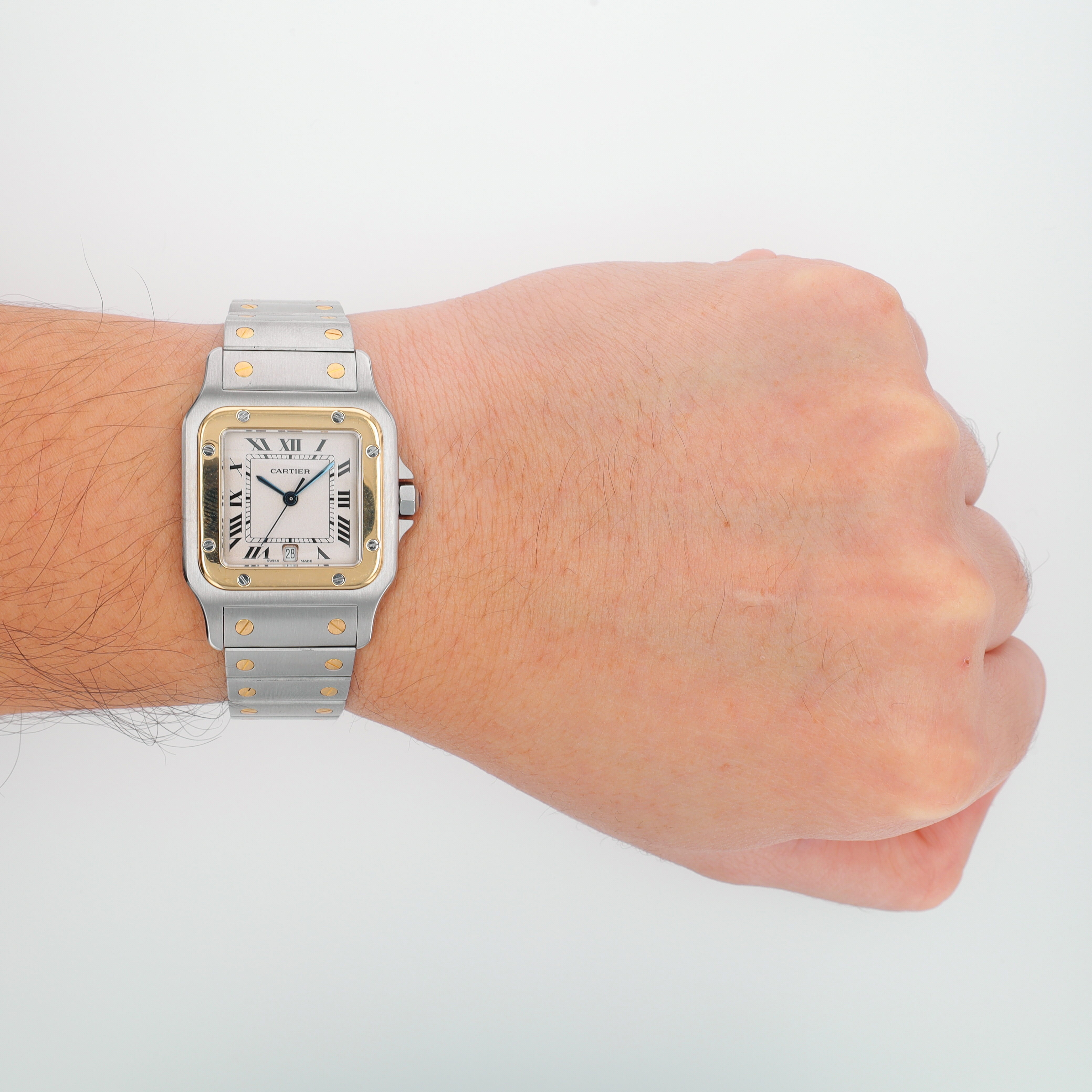 Cartier Santos Off-White Roman Numaral Dial Fixed Bezel Santos Band - Luxuriant Concierge