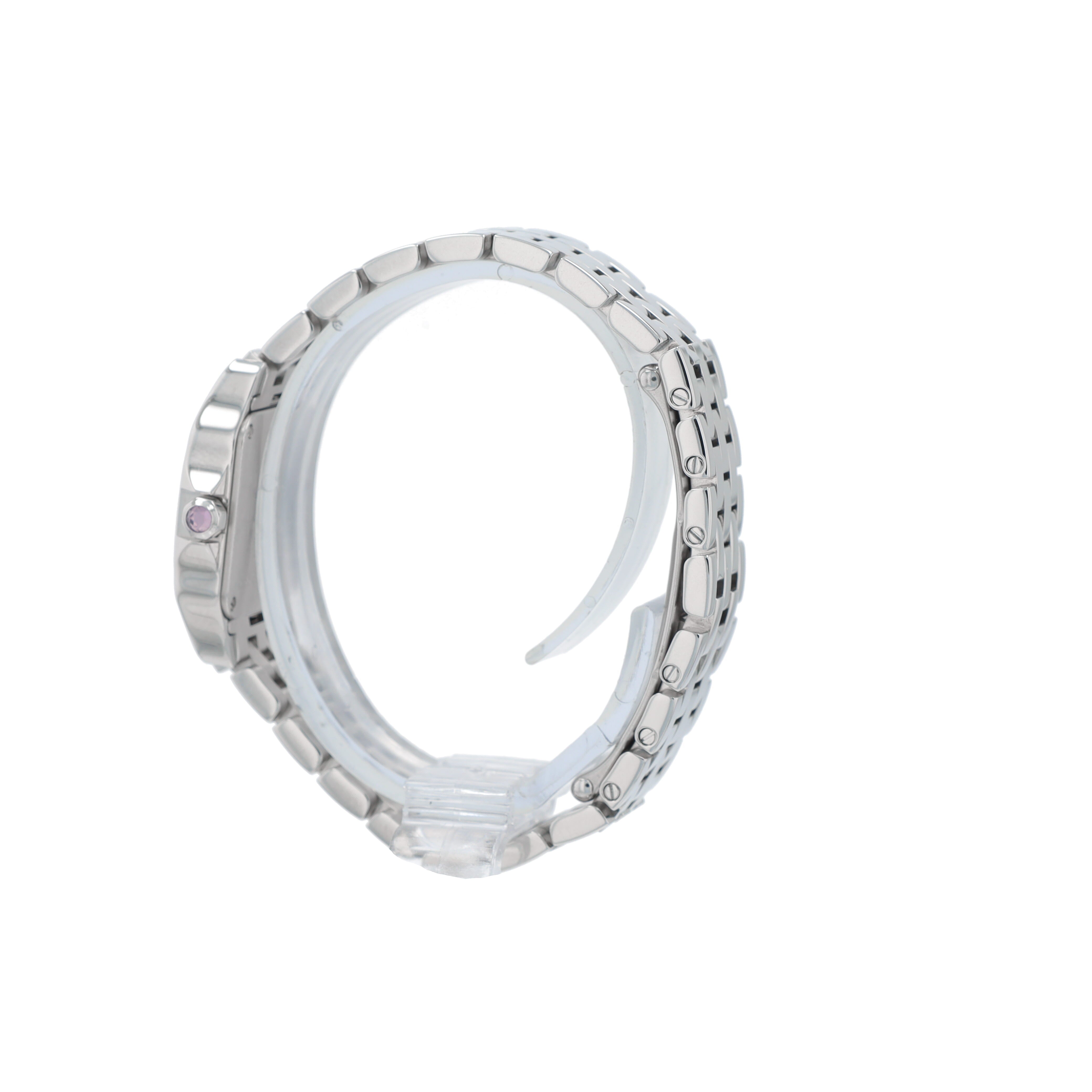 Cartier Santos Demoiselle 2698 Pink Mother of Pearl Roman Numeral Dial Fixed Bezel Cartier Band - Luxuriant Concierge