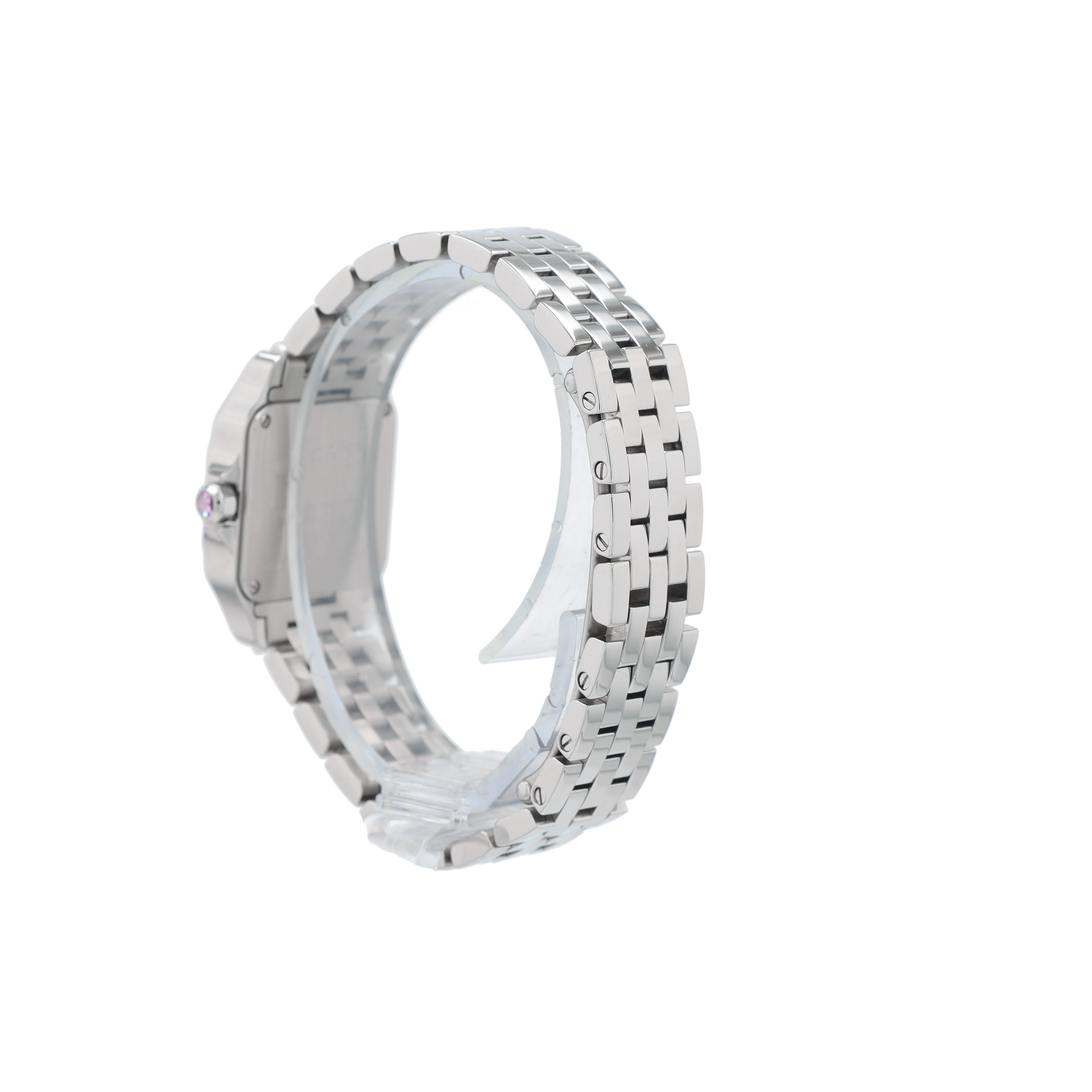 Cartier Santos Demoiselle 2698 Pink Mother of Pearl Roman Numeral Dial Fixed Bezel Cartier Band - Luxuriant Concierge