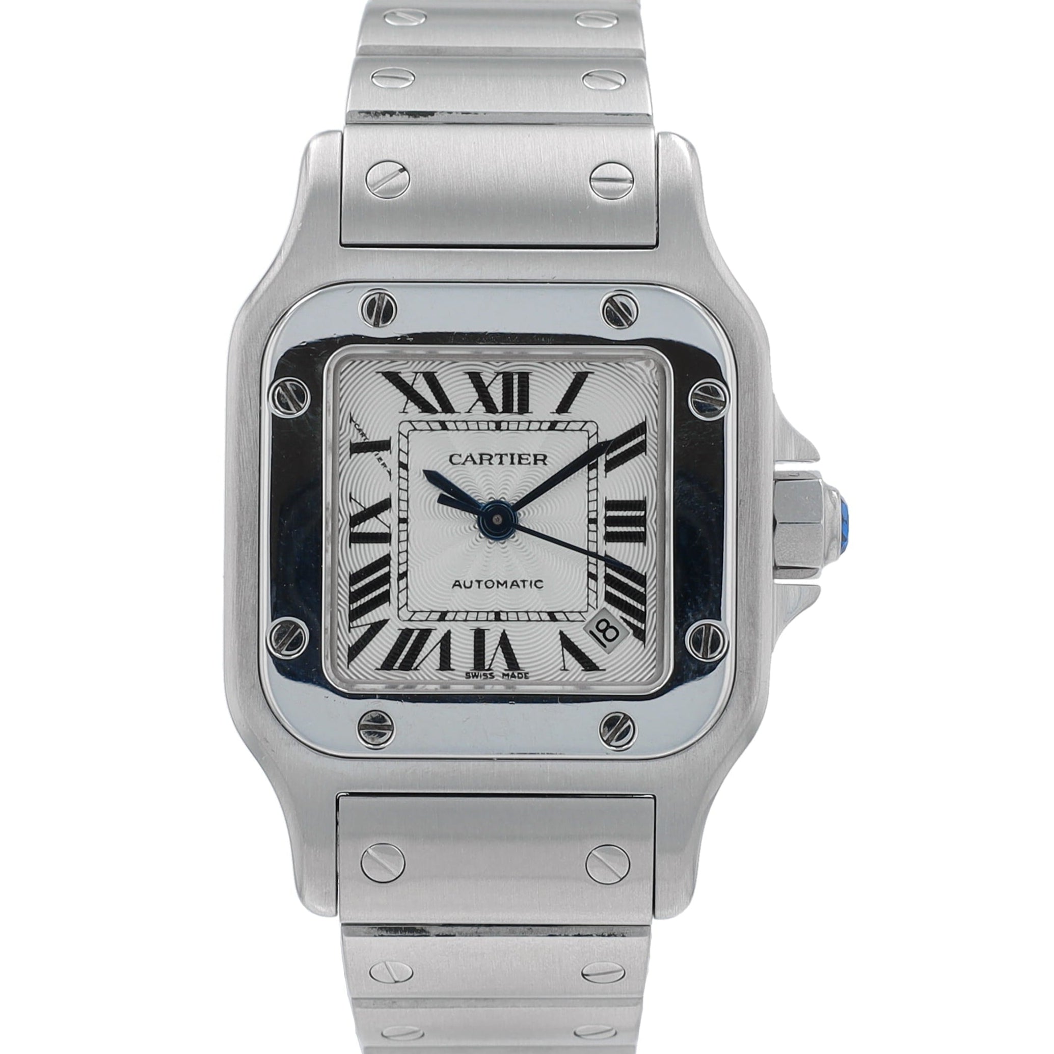B&P Cartier Santos 2423 24mm White Roman Index Dial Stainless Steel Band - Luxuriant Concierge