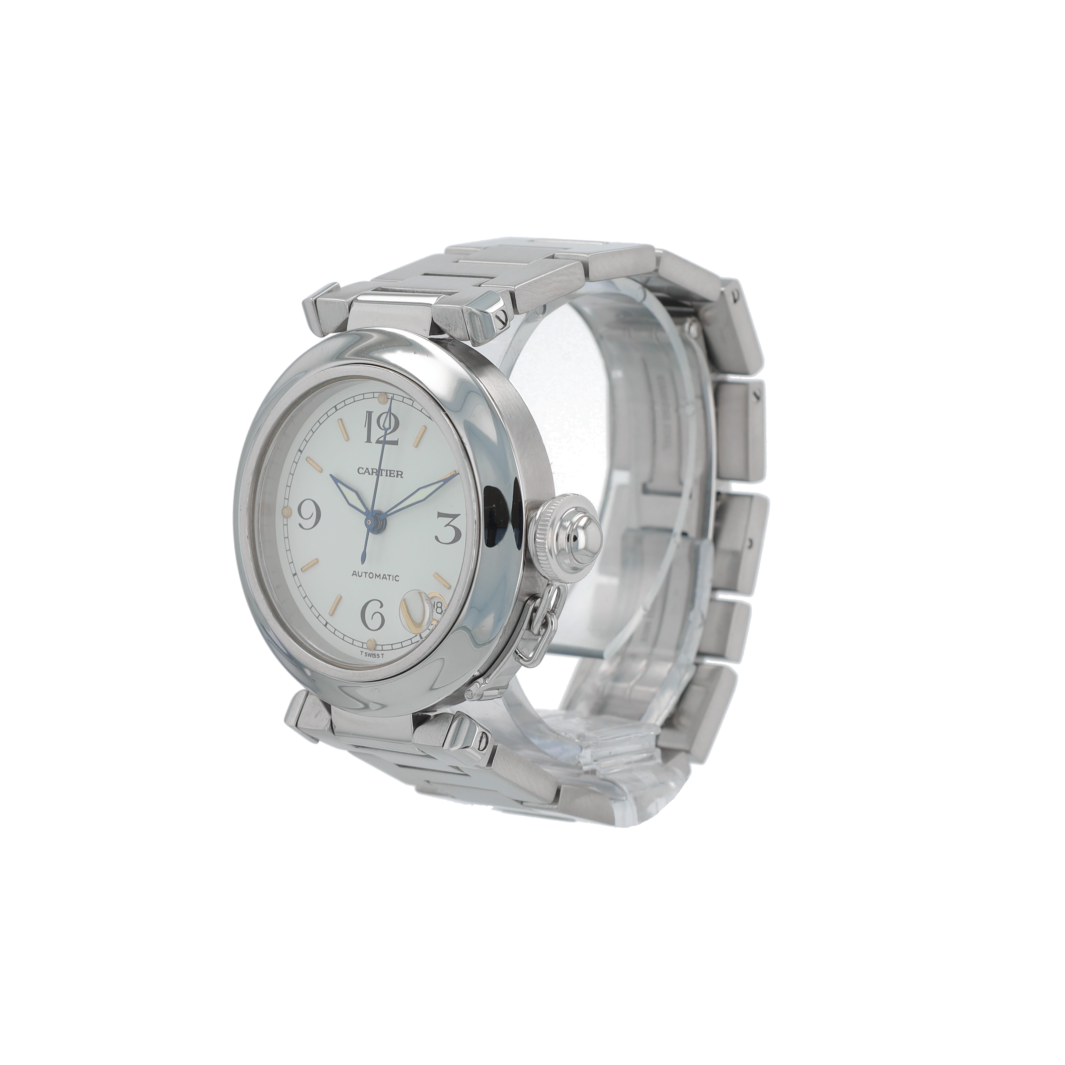 Cartier Pasha 2324 White Index-Arabic Dial Smooth Bezel Butterfly clasp Band - Luxuriant Concierge