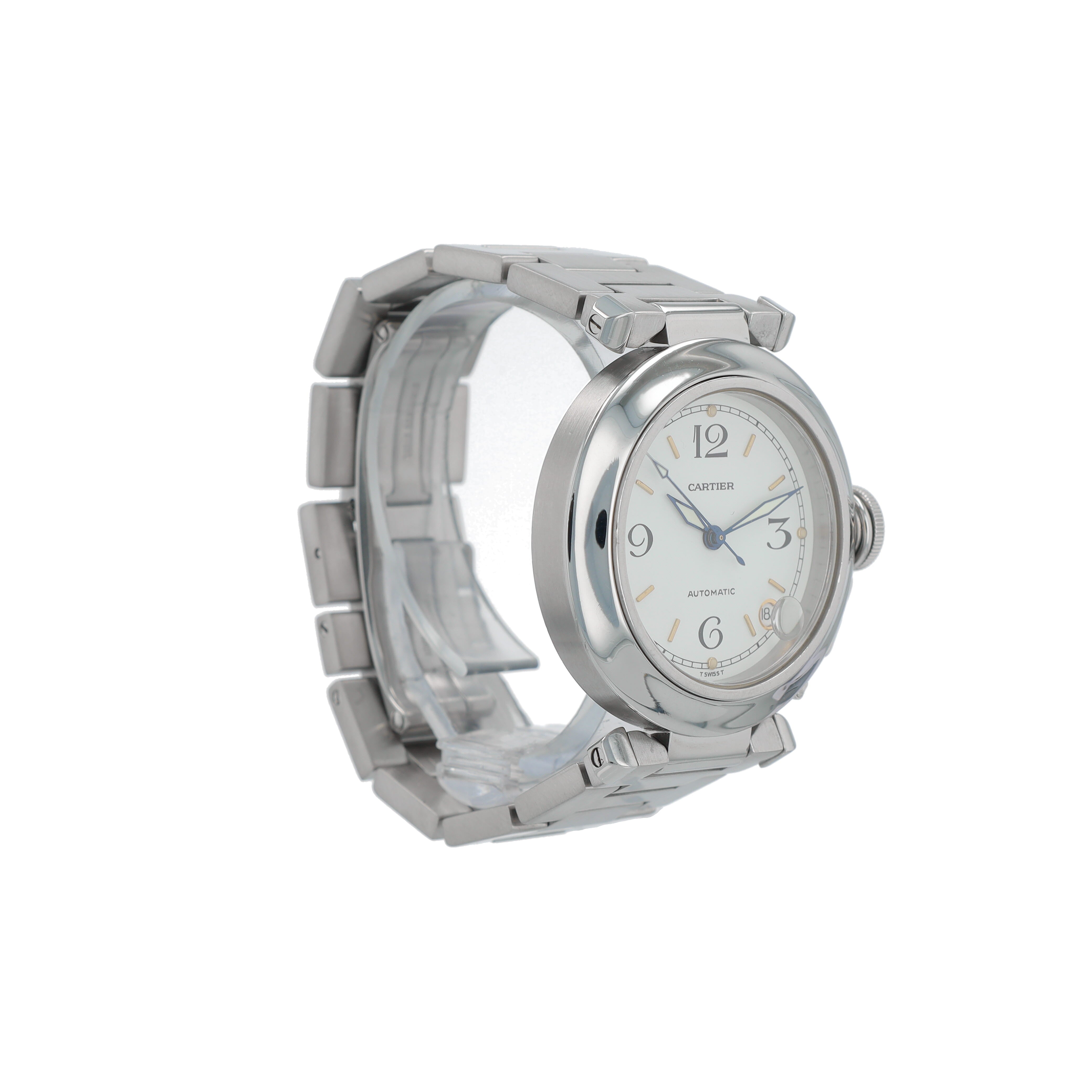 Cartier Pasha 2324 White Index-Arabic Dial Smooth Bezel Butterfly clasp Band - Luxuriant Concierge