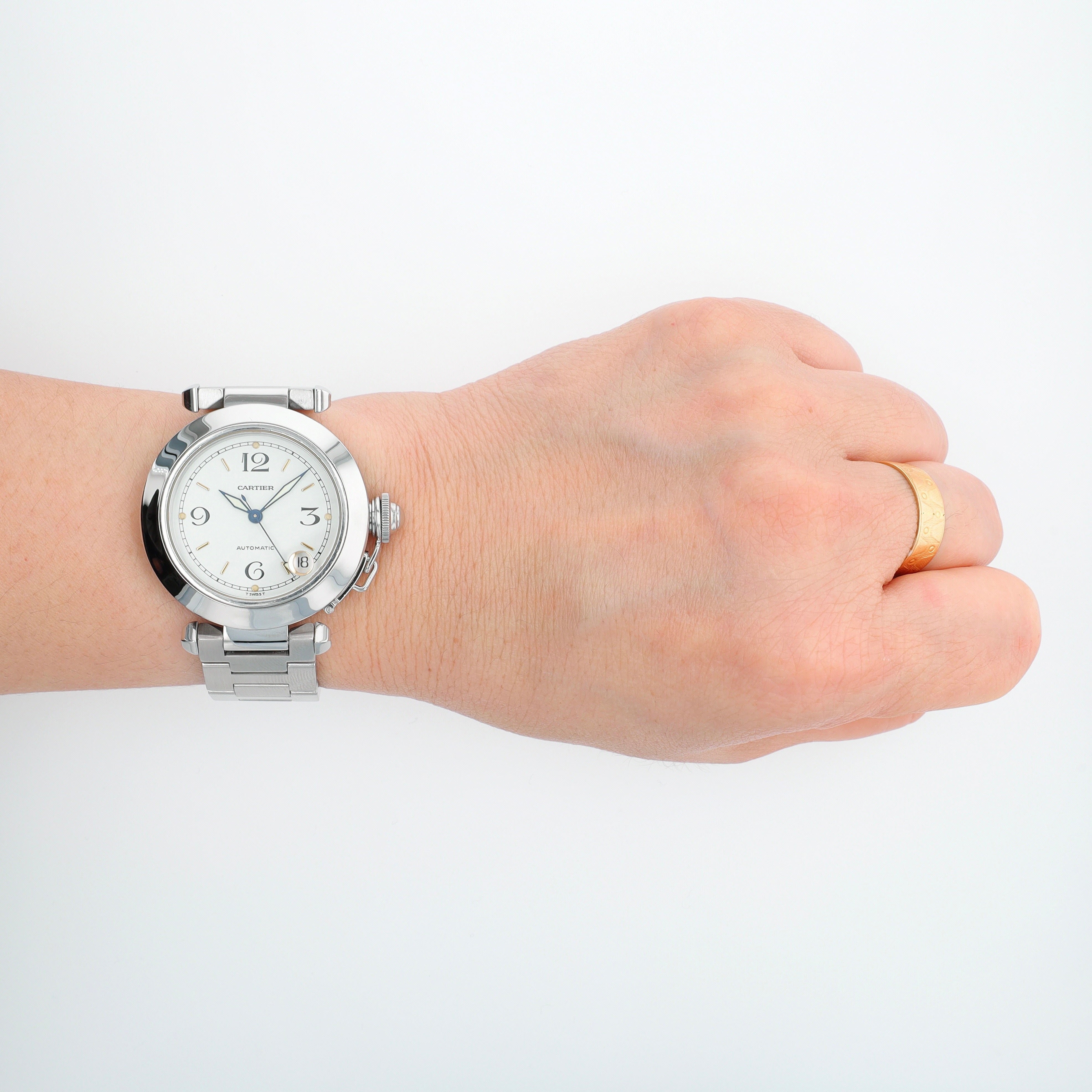 Cartier Pasha 2324 White Index-Arabic Dial Smooth Bezel Butterfly clasp Band - Luxuriant Concierge