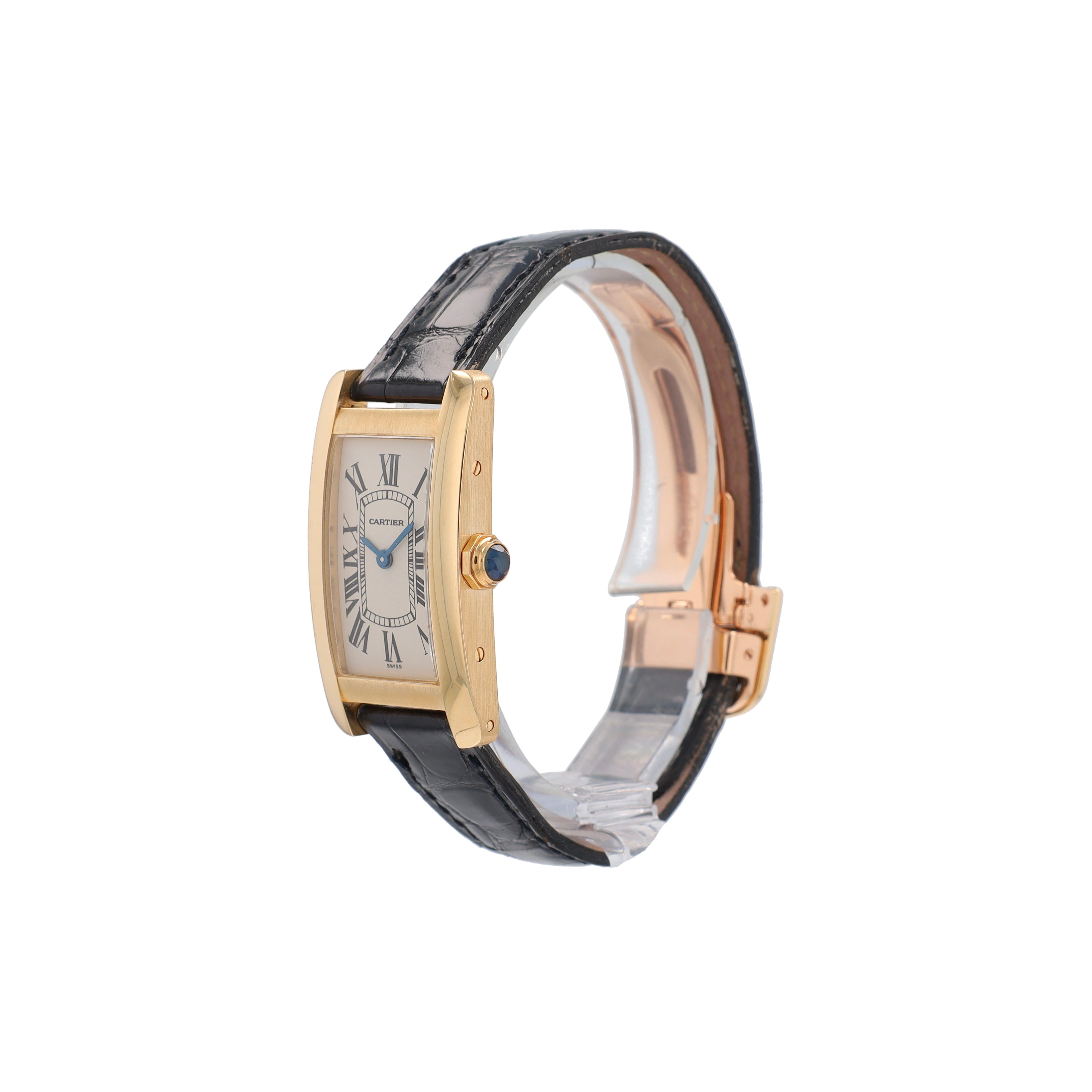 Cartier Tank American 1710 White Roman Dial Black Strap Band - Luxuriant Concierge