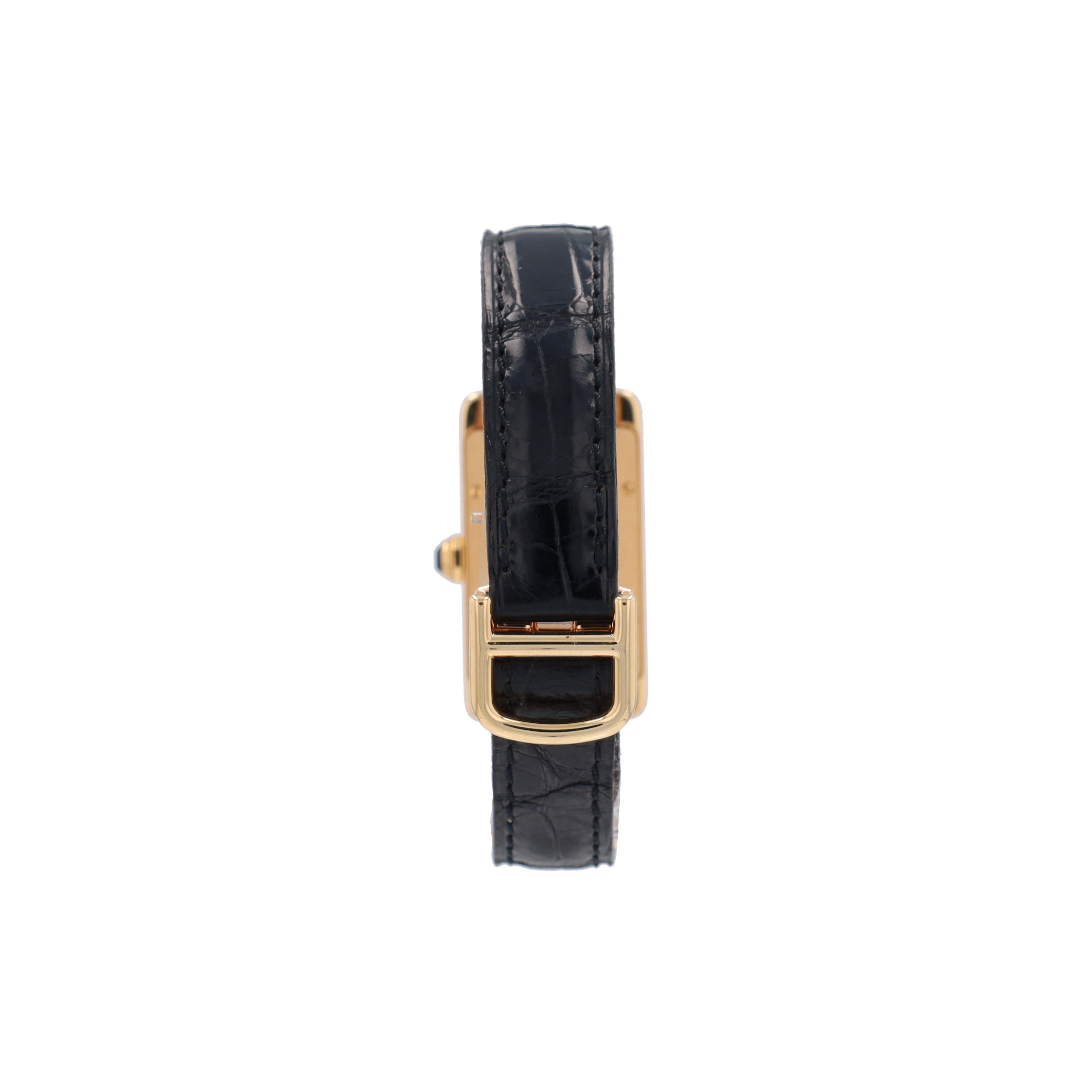 Cartier Tank American 1710 White Roman Dial Black Strap Band - Luxuriant Concierge