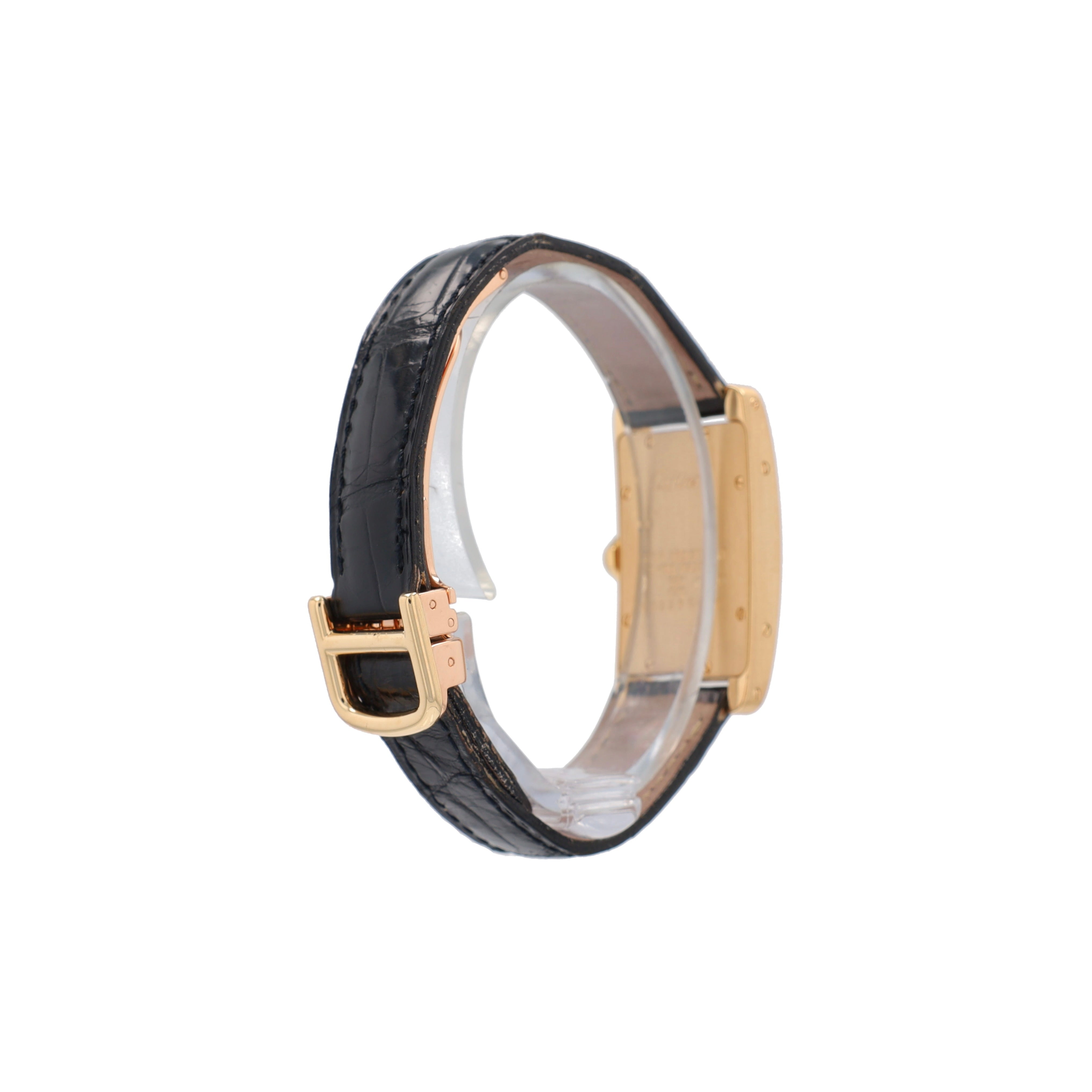 Cartier Tank American 1710 White Roman Dial Black Strap Band - Luxuriant Concierge