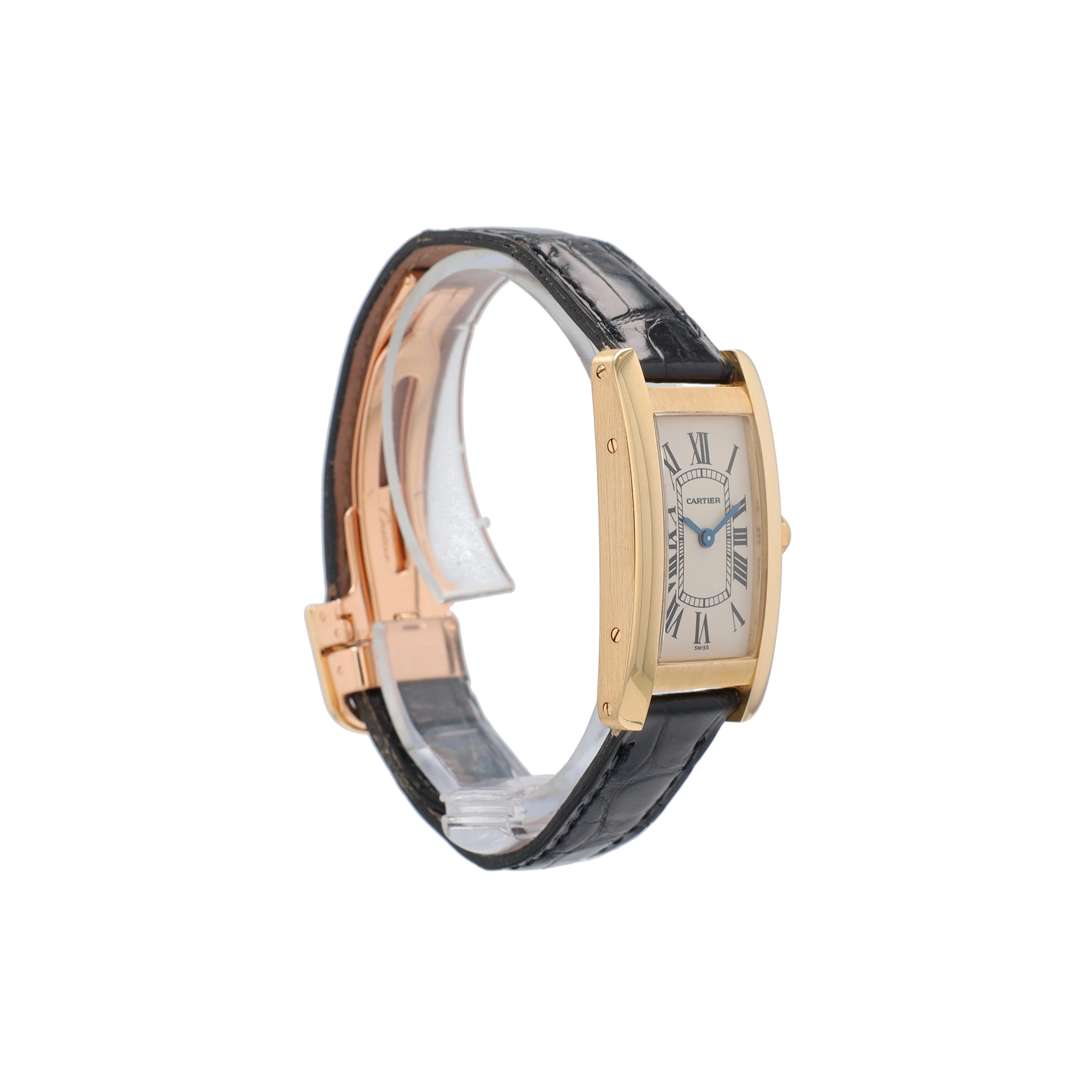 Cartier Tank American 1710 White Roman Dial Black Strap Band - Luxuriant Concierge