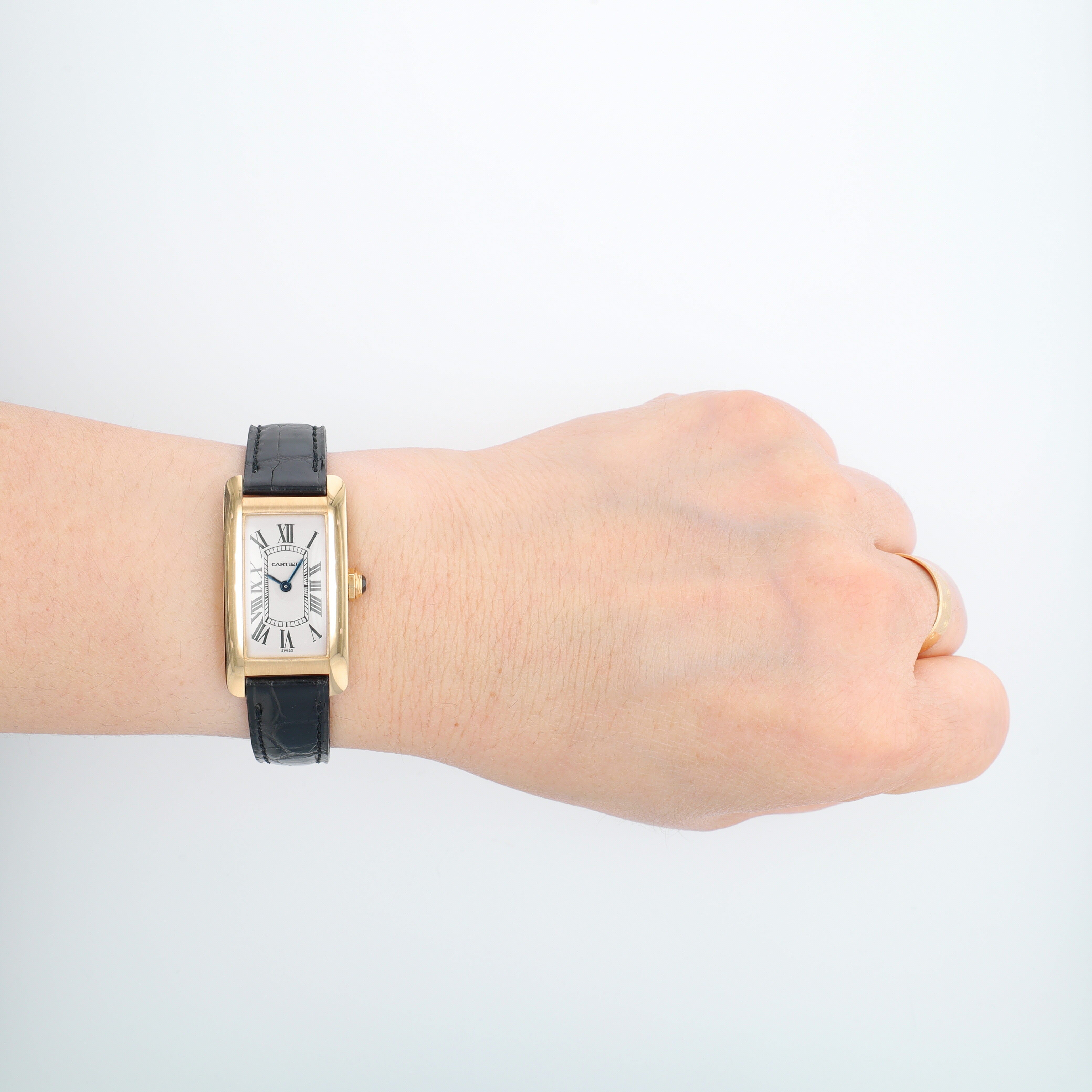 Cartier Tank American 1710 White Roman Dial Black Strap Band - Luxuriant Concierge
