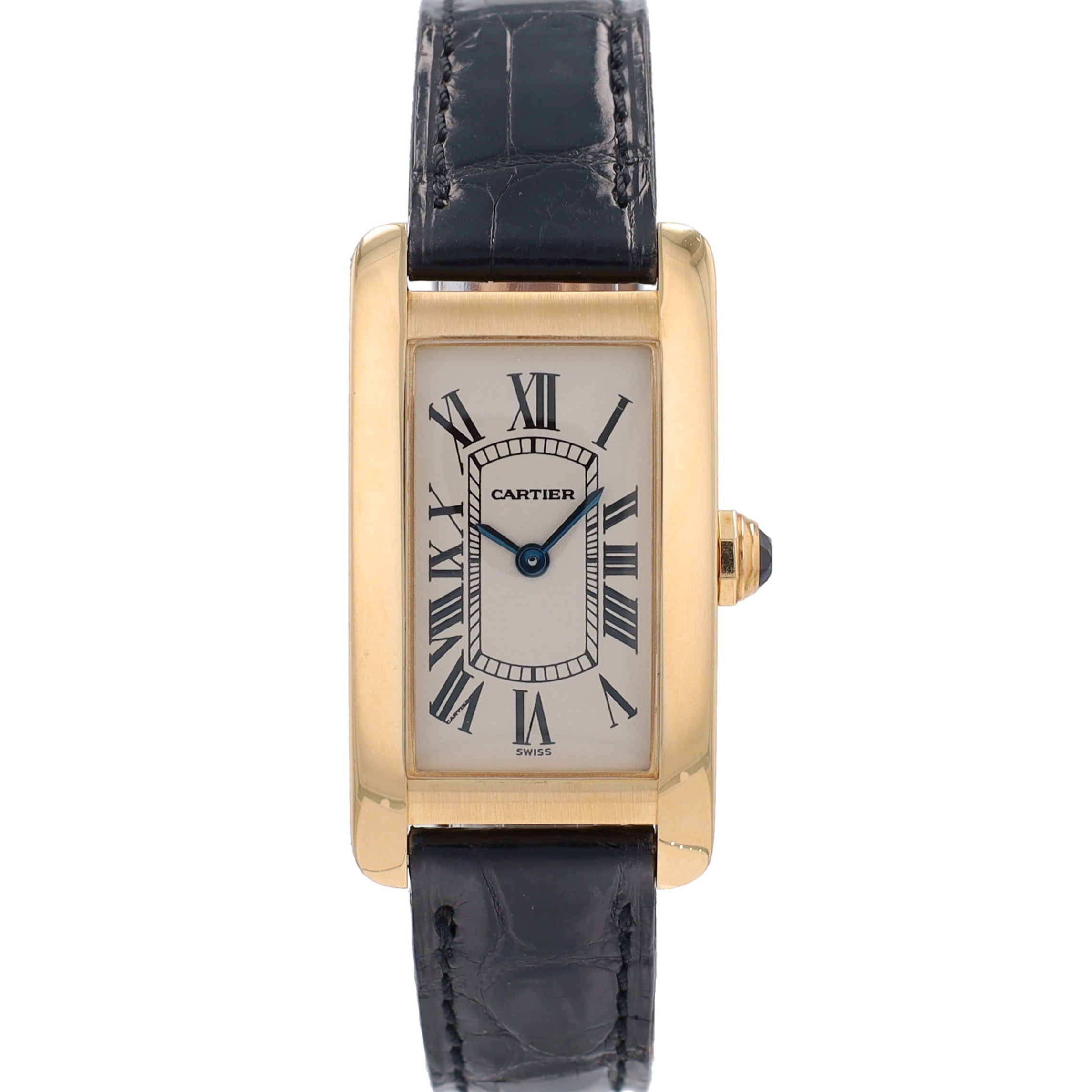 Cartier Tank American 1710 White Roman Dial Black Strap Band - Luxuriant Concierge