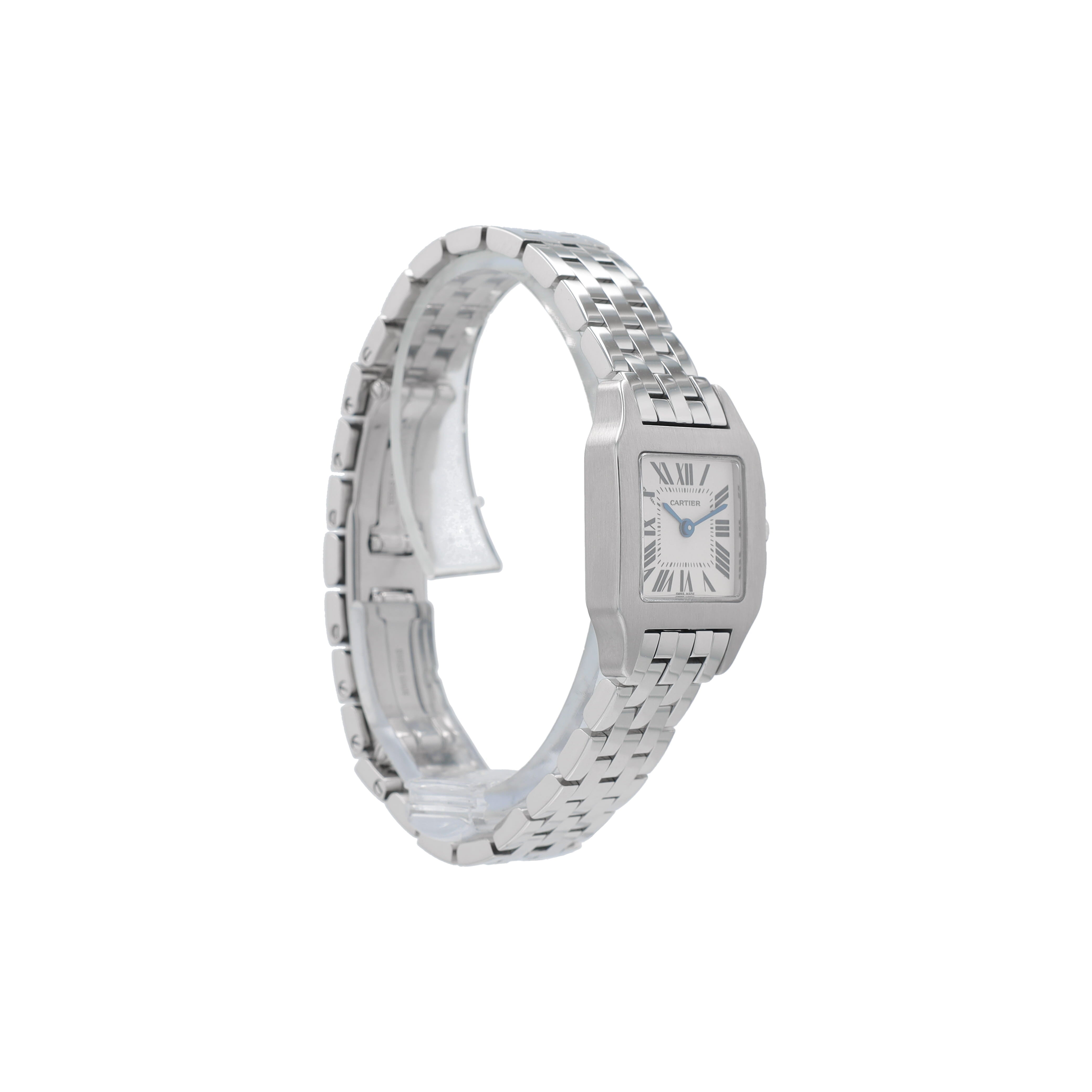 Cartier Santos Demoiselle 2698 White Roman Stainless Steel Band - Luxuriant Concierge