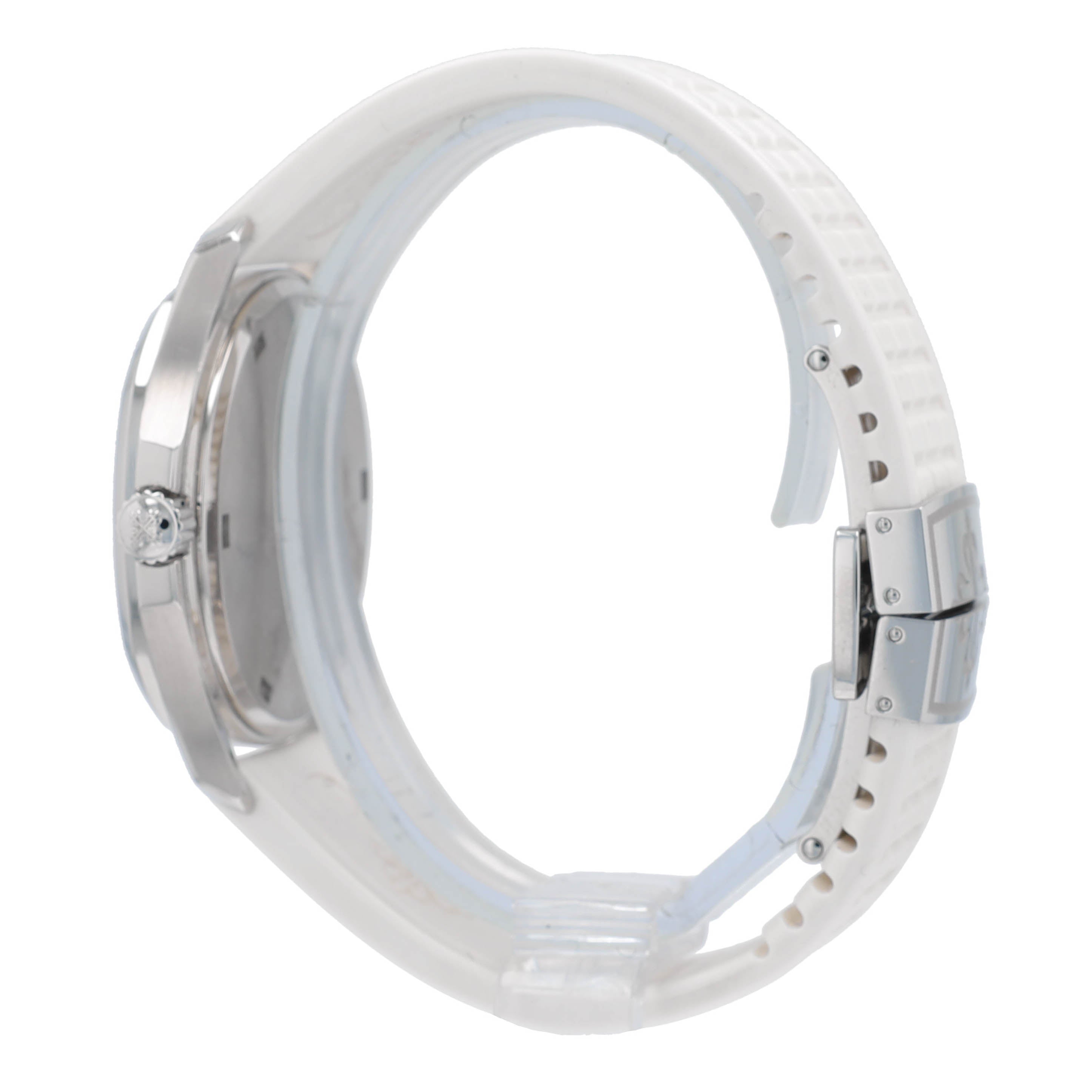 Patek Philippe Ladies Stainess Steel White Index - Arabic, Diamond Bezel, White Rubber Band