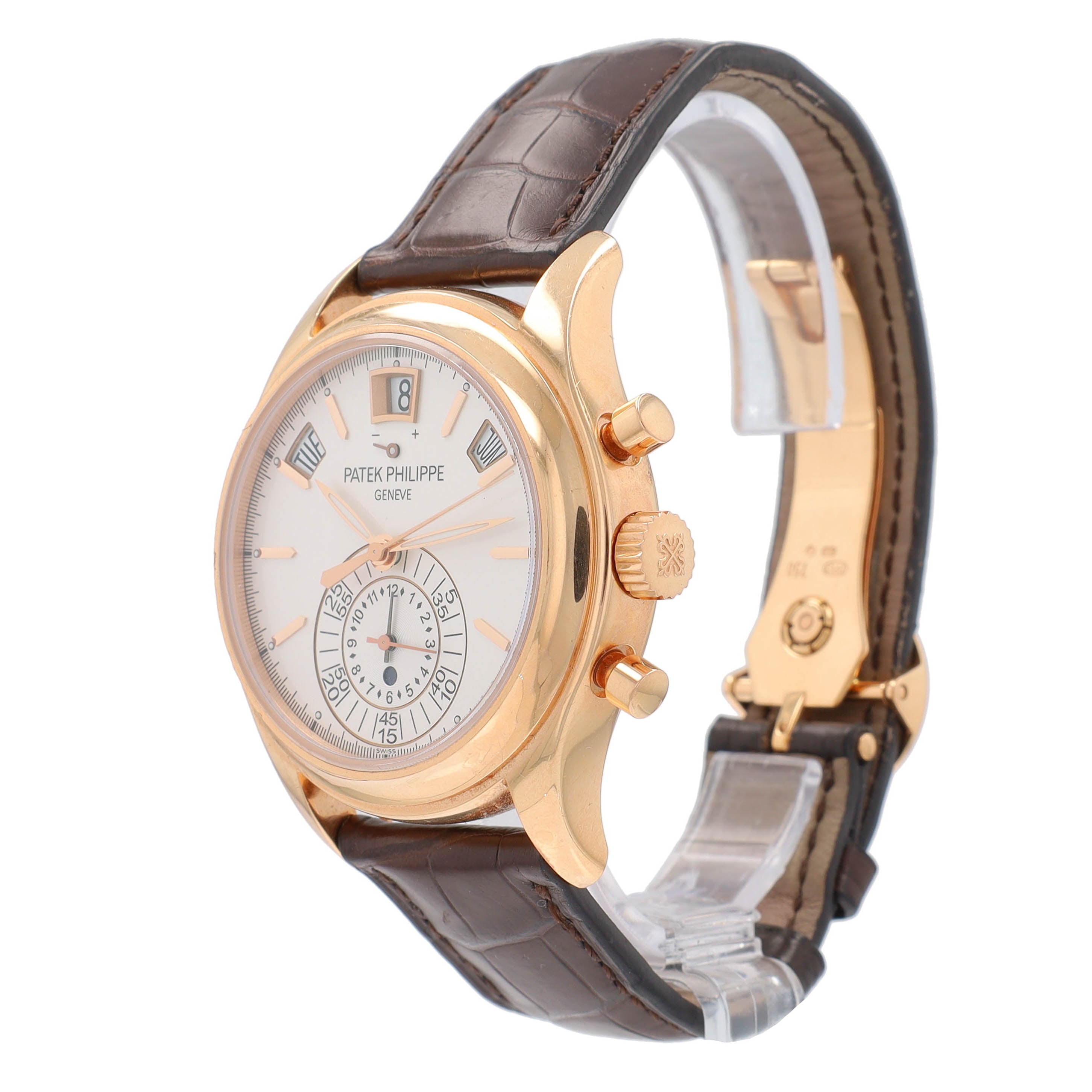 Patek Philippe 18K Rose Gold Cream Index Dial Brown Leather Band