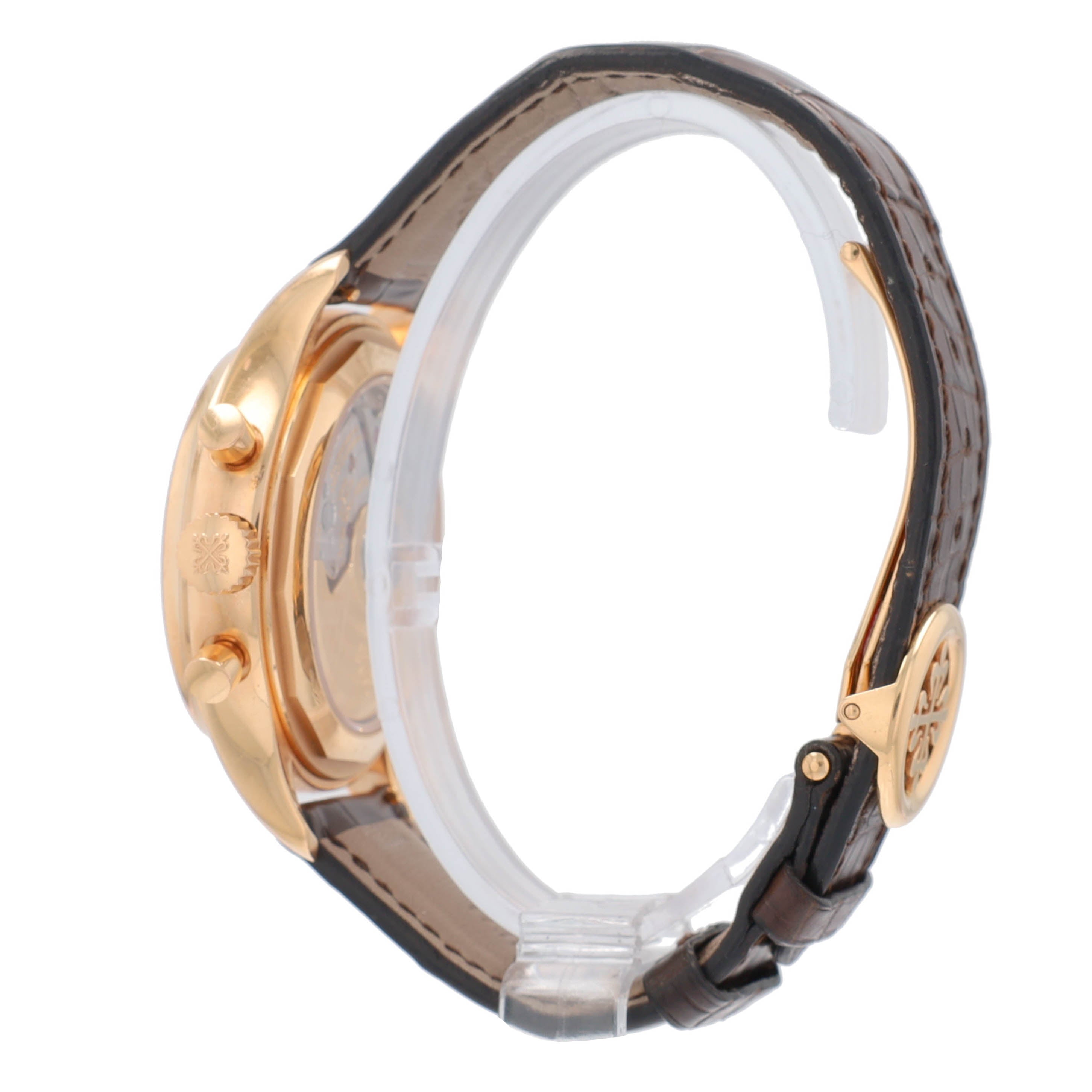 Patek Philippe 18K Rose Gold Cream Index Dial Brown Leather Band