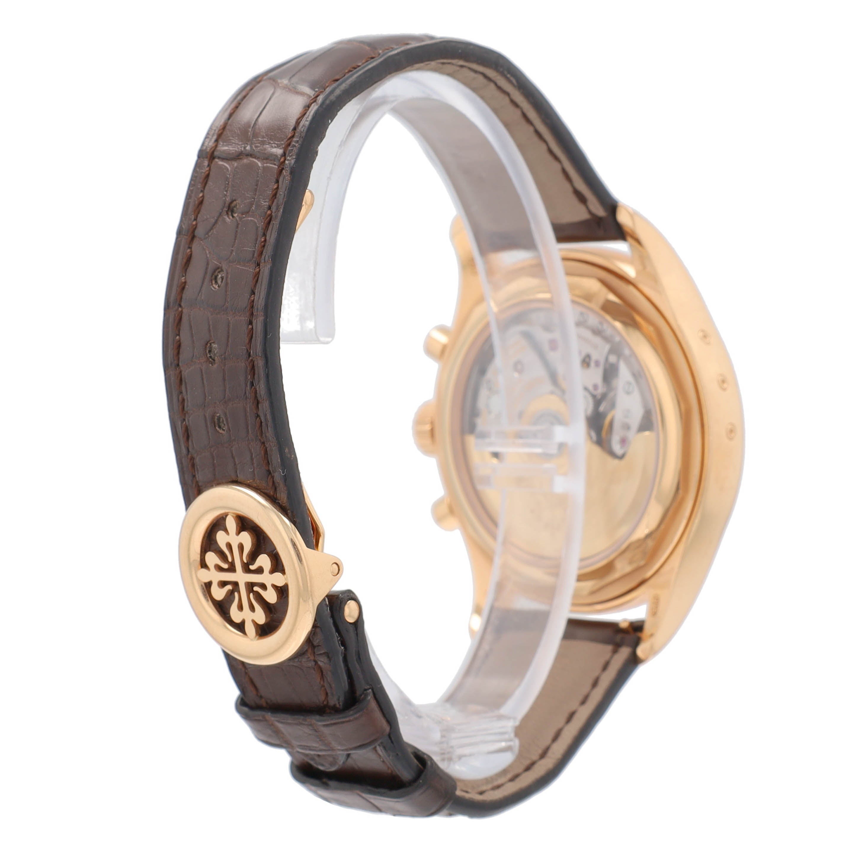 Patek Philippe 18K Rose Gold Cream Index Dial Brown Leather Band